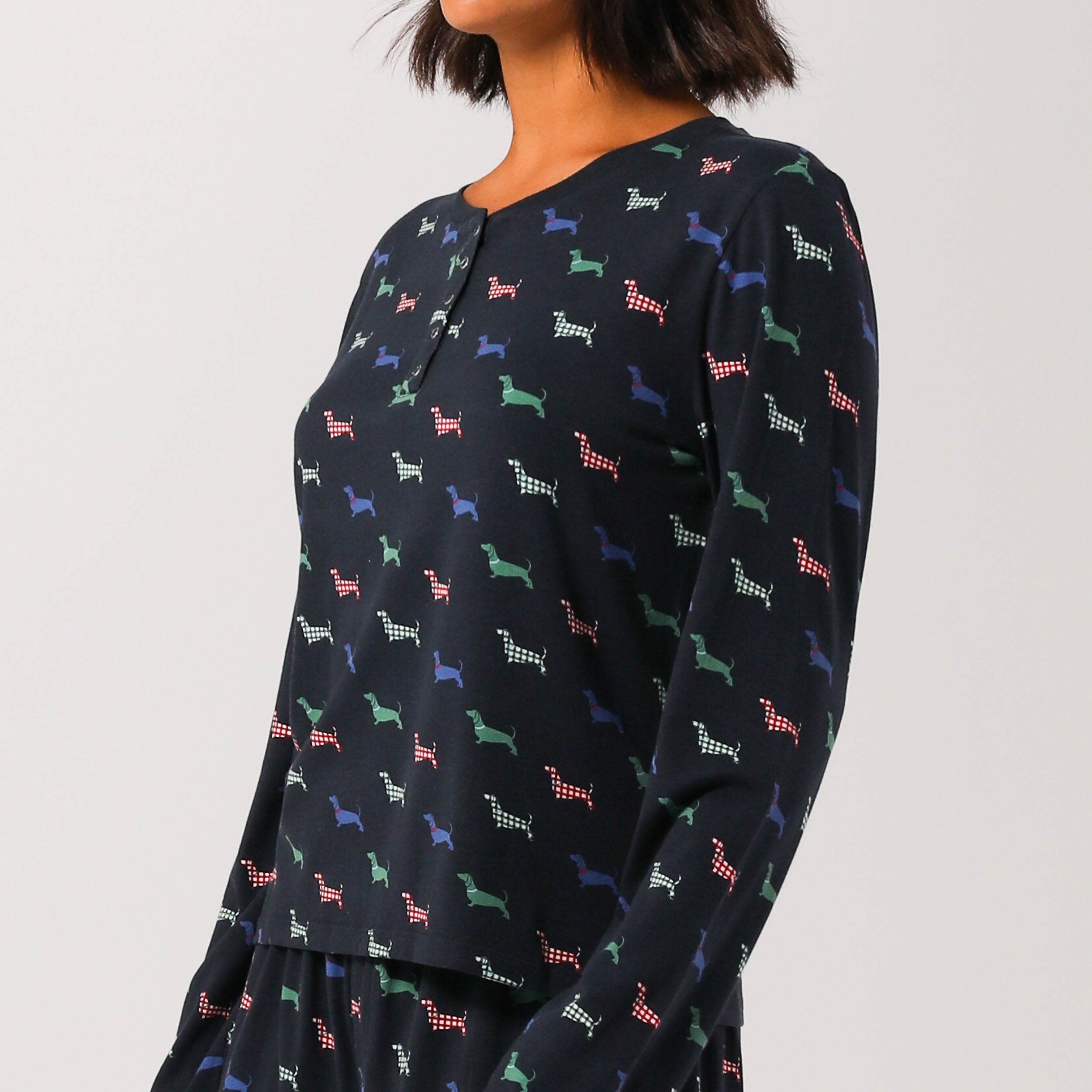 Women's Doggy Check Bamboo Long Sleeve Tee - Navy - Image 4