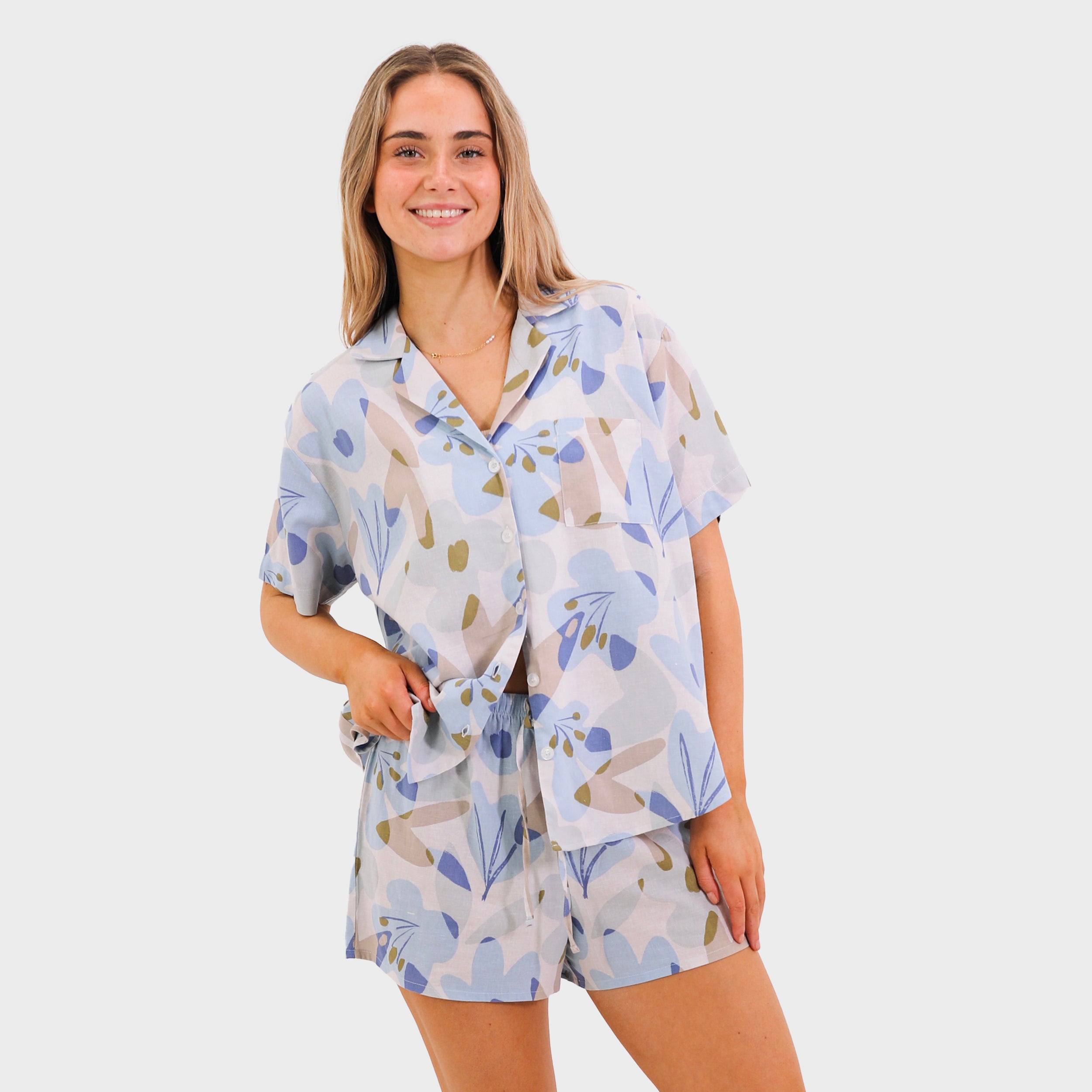 Mitchdowd Womens Floral Linen Pyjama Set