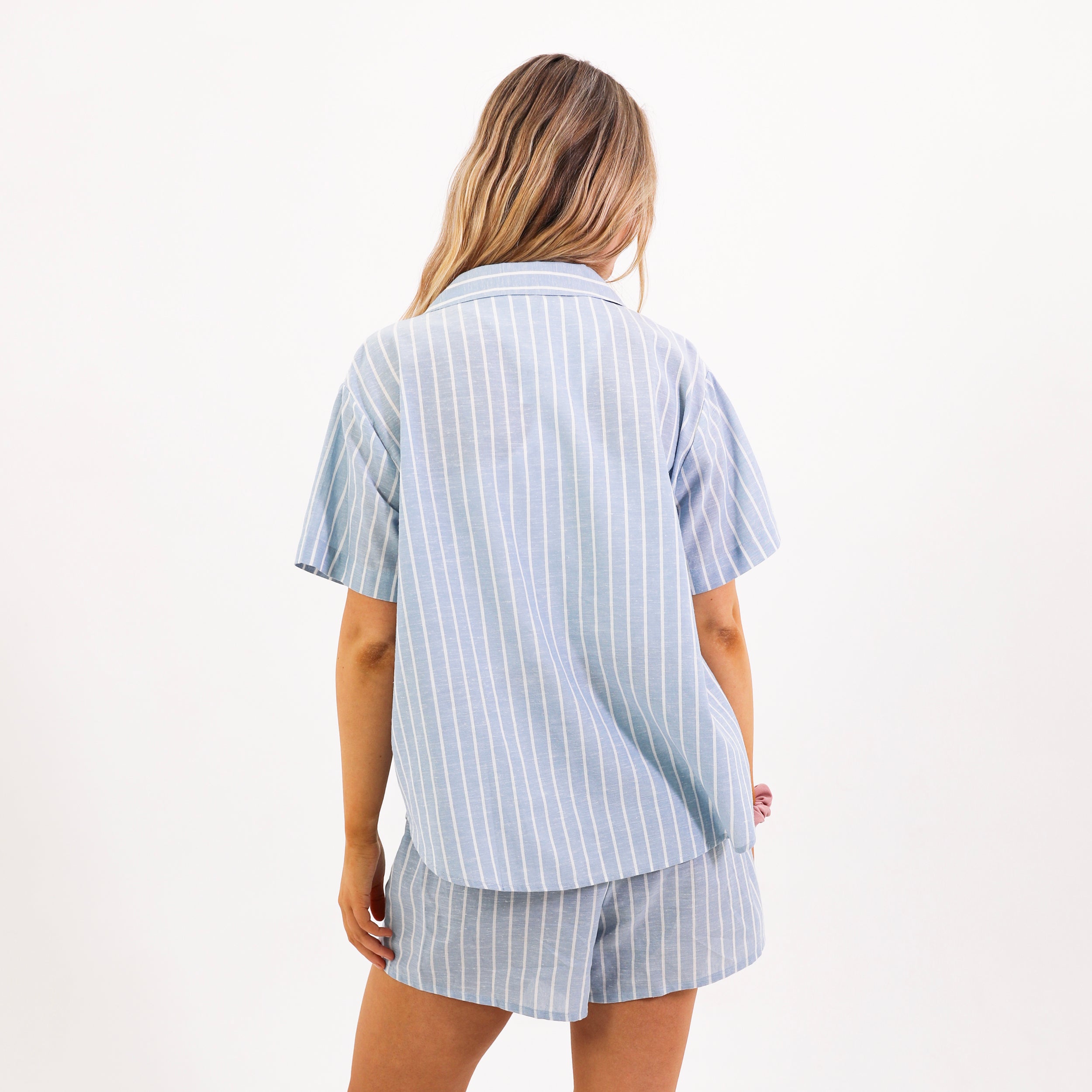 Mitchdowd Womens Blue Stripe Linen Pyjama Set