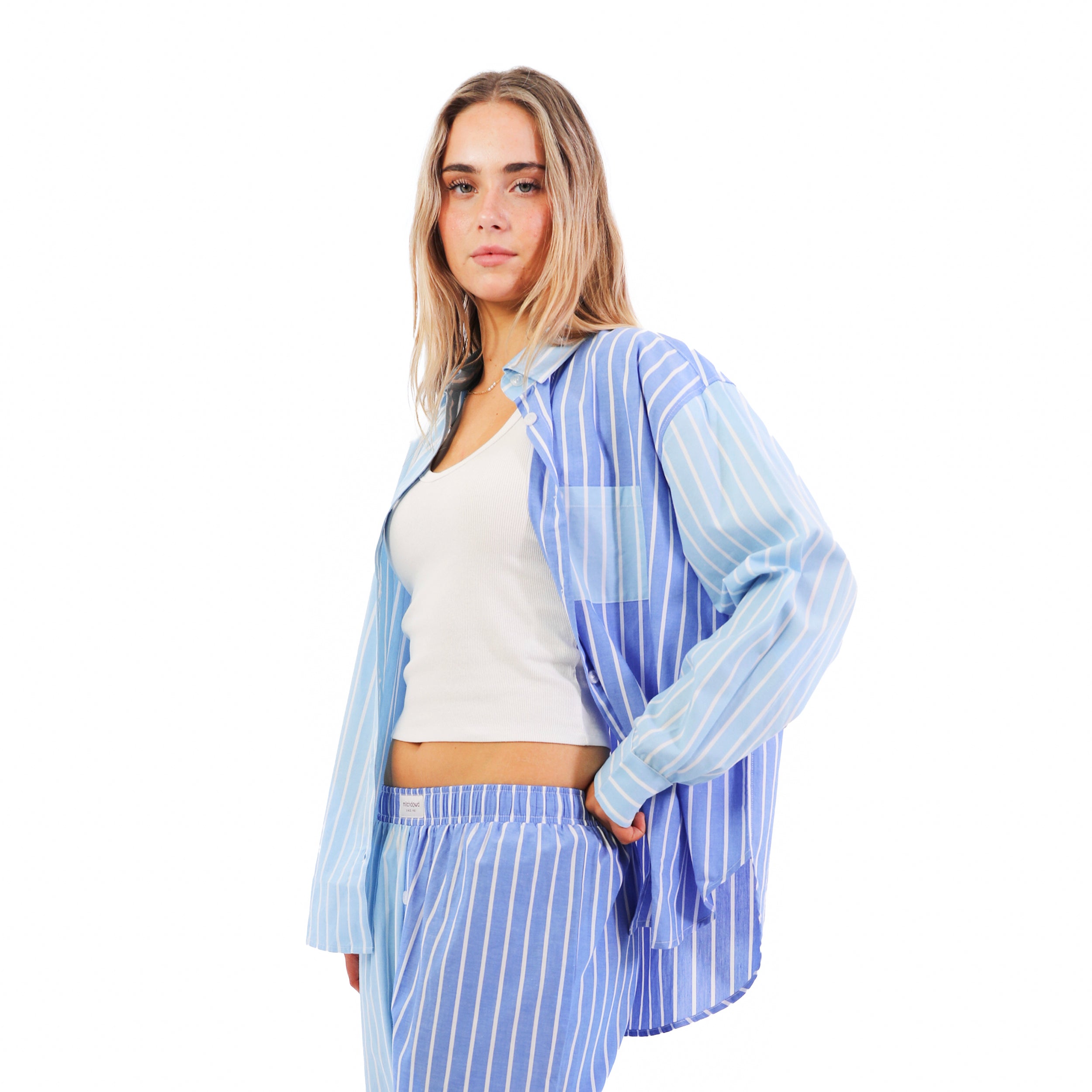Mitchdowd Womens Blues Stripe Pyjama Shirt