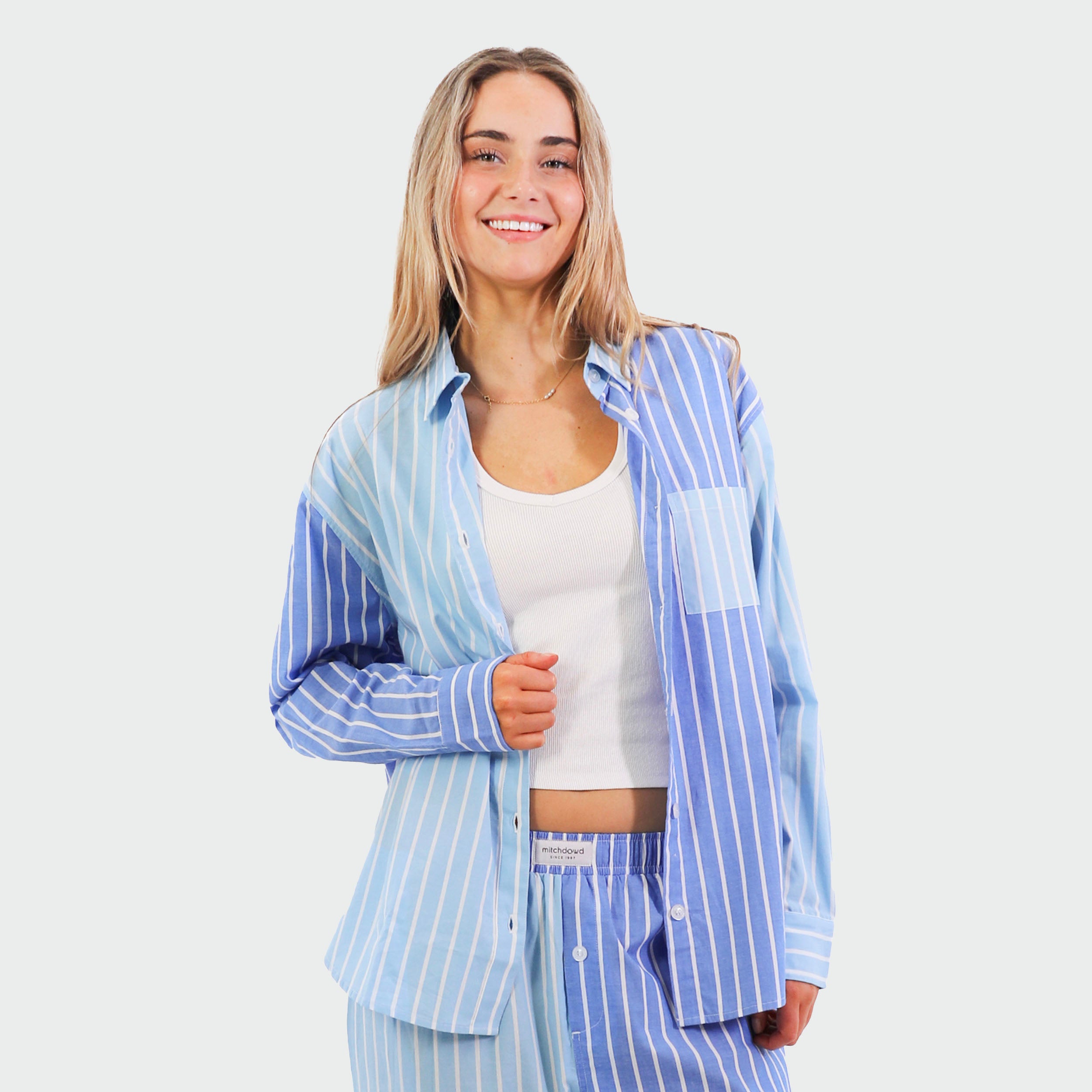 Mitchdowd Womens Blues Stripe Pyjama Shirt