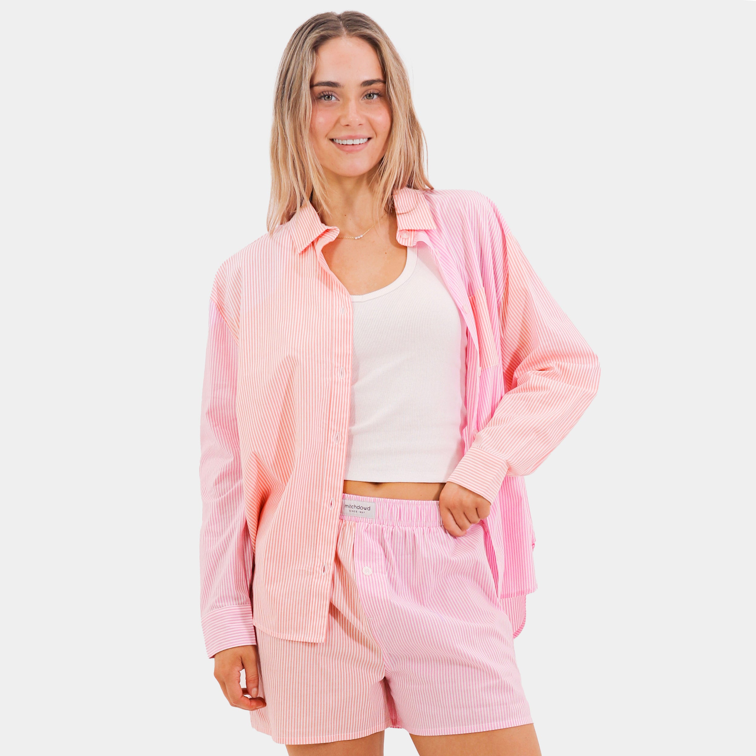 Mitchdowd Womens Bamboo Pink Stripe Pyjama Shirt