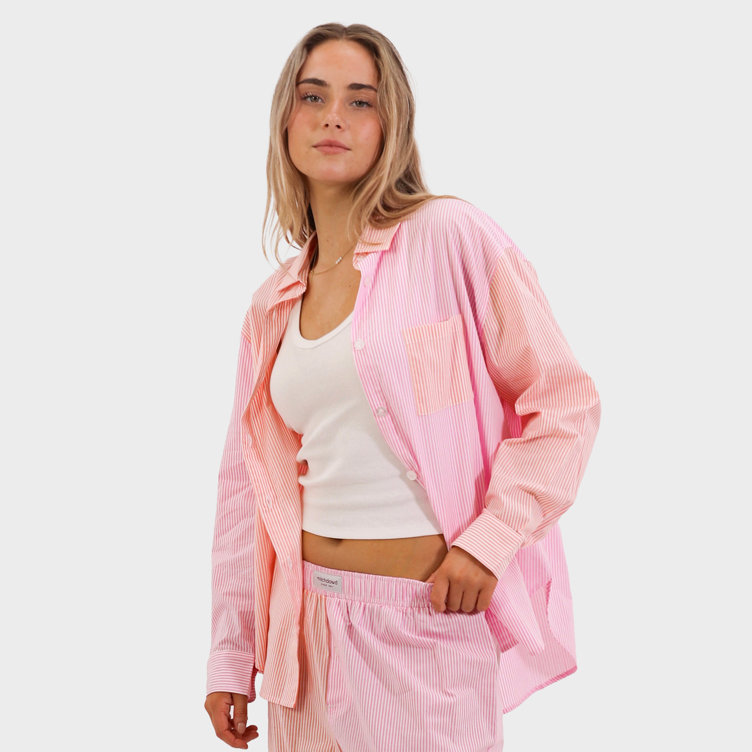 Mitchdowd Womens Bamboo Pink Stripe Pyjama Shirt