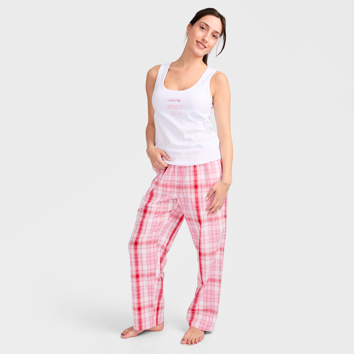 Mitchdowd Women's Summer Pink Check Bamboo Pyjama Pant