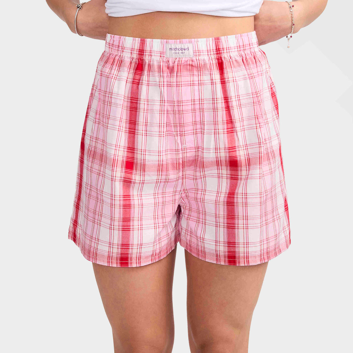 Mitchdowd Women's Summer Pink Check Bamboo Boxer Shorts
