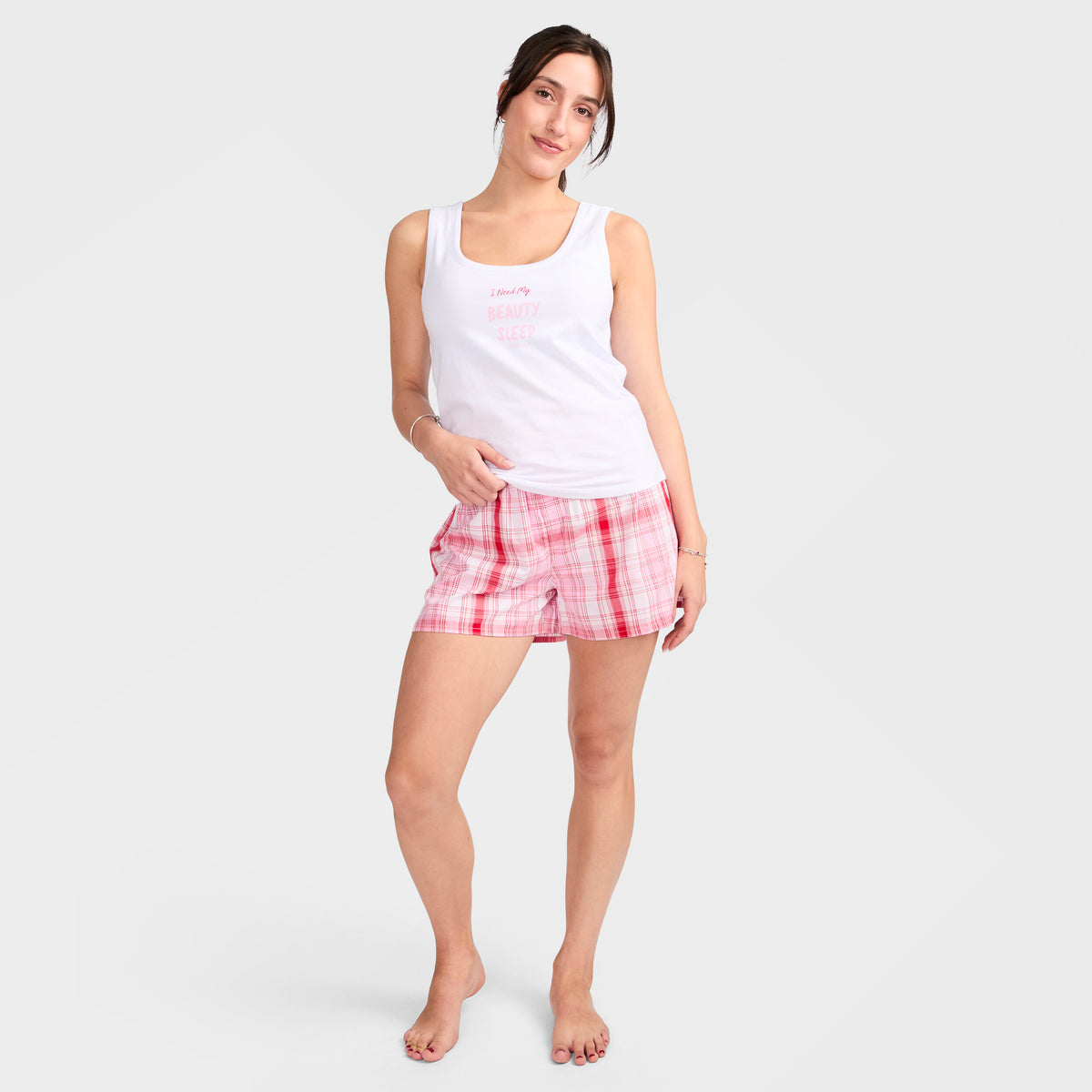 Mitchdowd Women's Summer Pink Check Bamboo Boxer Shorts
