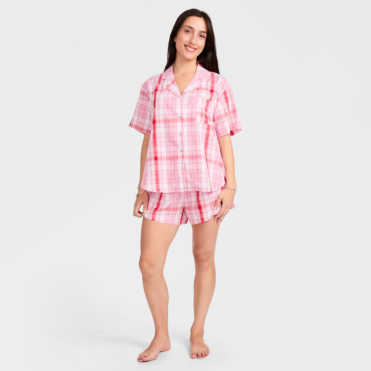 Mitchdowd Women's Summer Pink Check Bamboo Pyjama Set