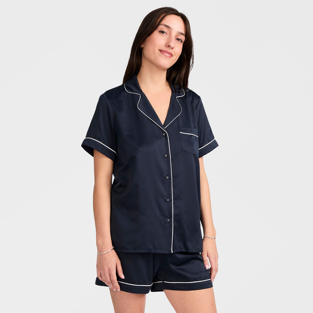 Mitchdowd Women's Navy Satin Pyjama Set