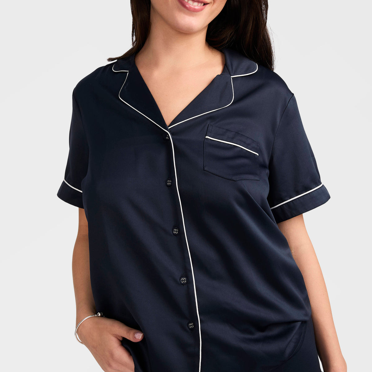 Mitchdowd Women's Navy Satin Pyjama Set