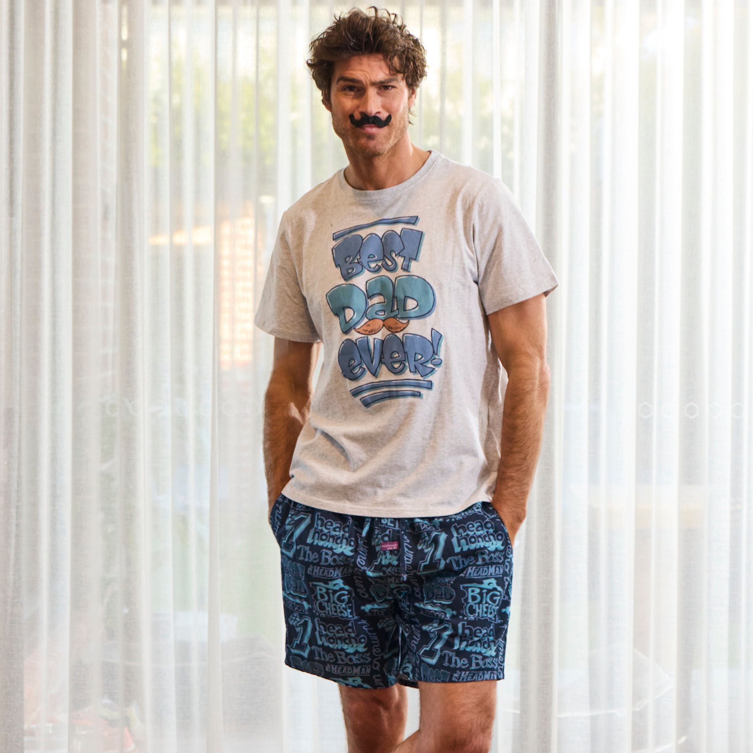 Men's Best Dad Ever Cotton Knit Pyjama Set - Blue - Image 5