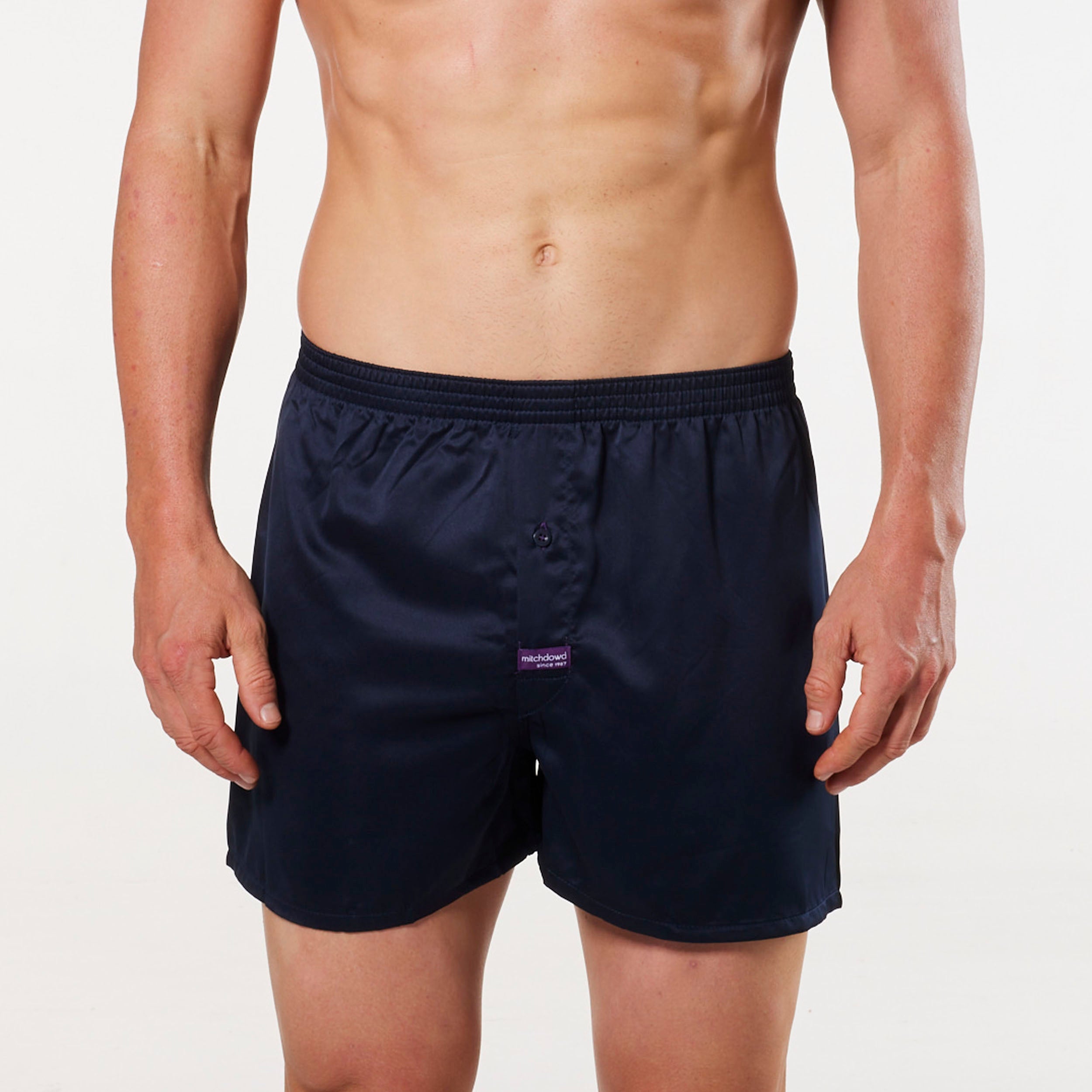 Men's Plain Luxury Satin Boxer Shorts- Navy - Image 1