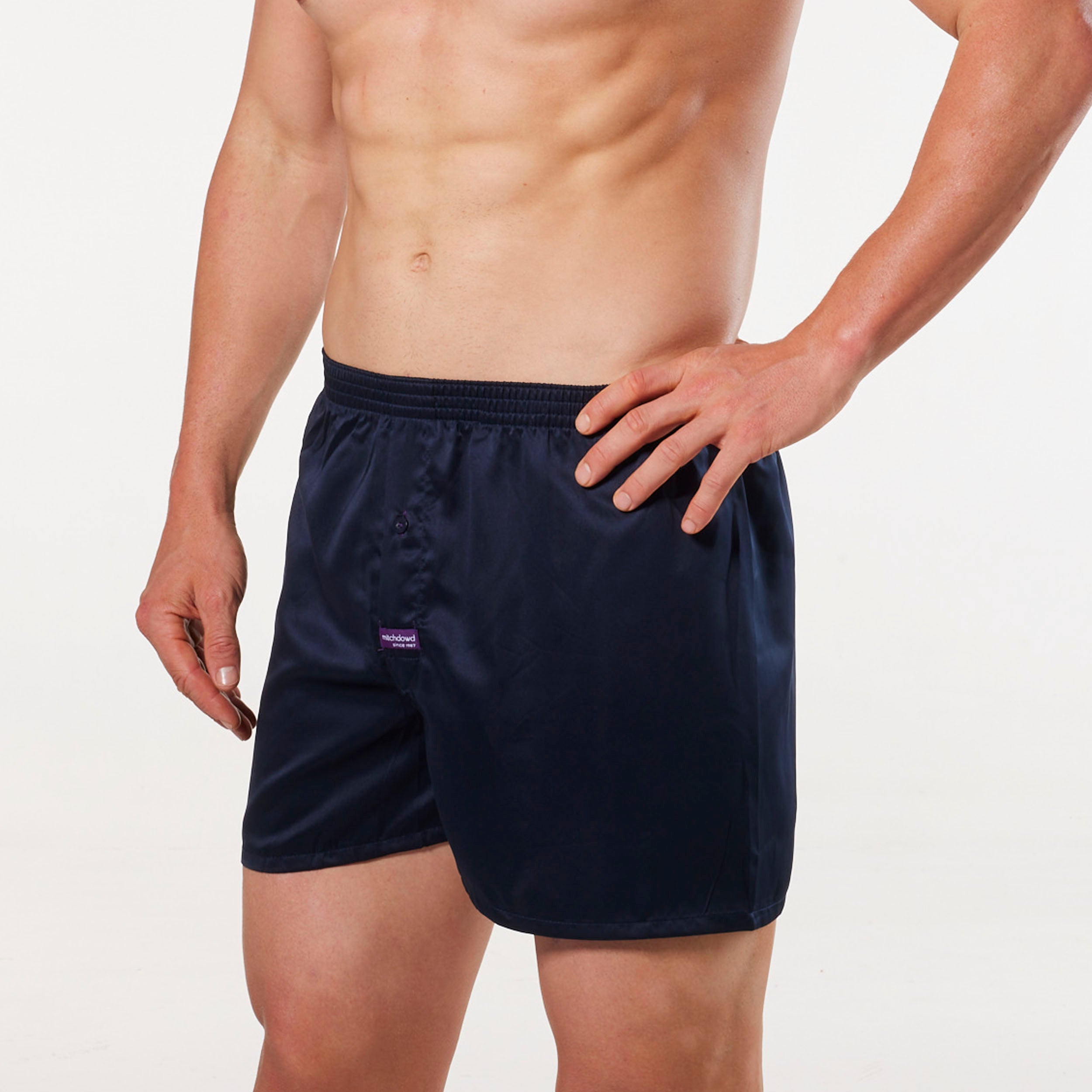 Men's Plain Luxury Satin Boxer Shorts- Navy - Image 2