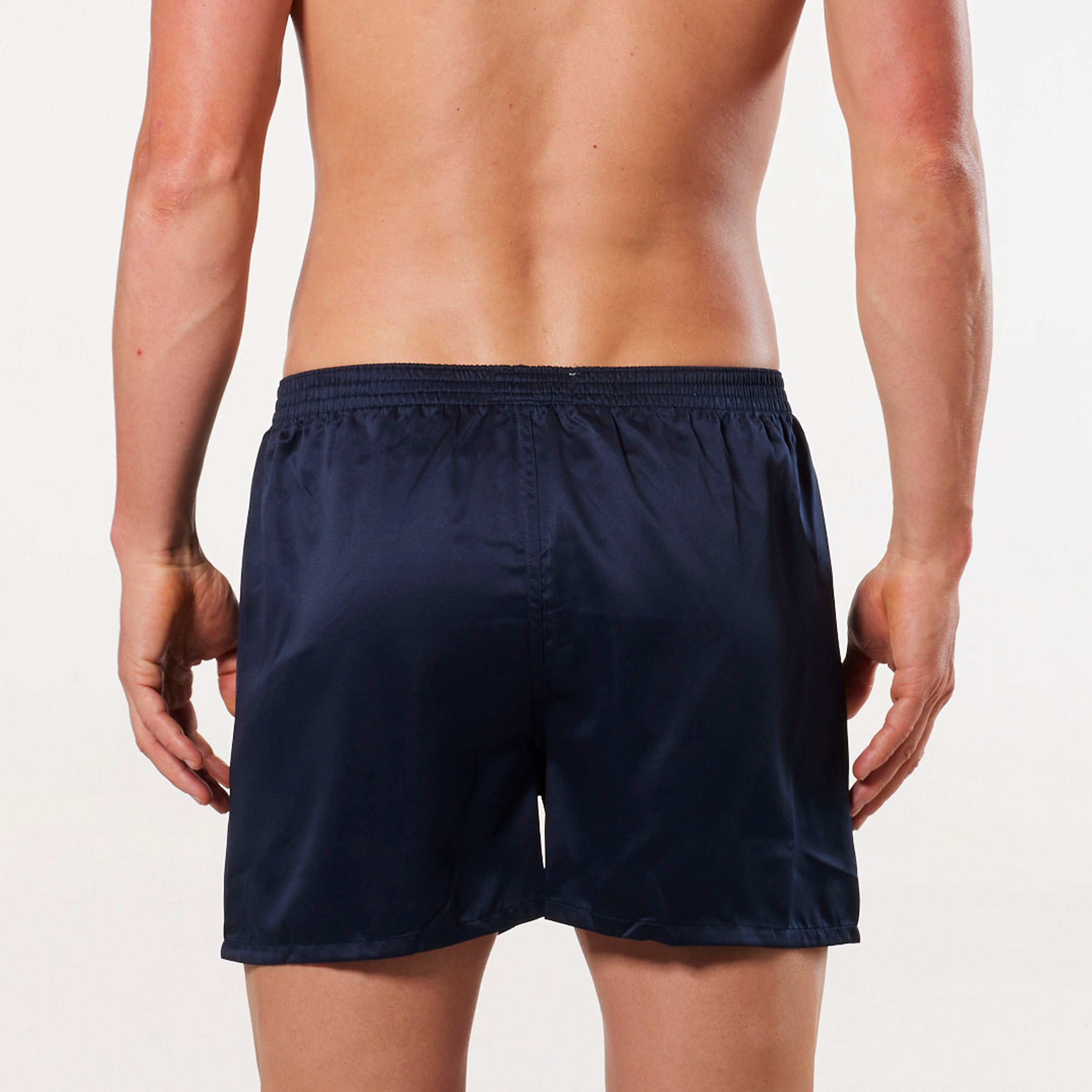 Men's Plain Luxury Satin Boxer Shorts- Navy - Image 3
