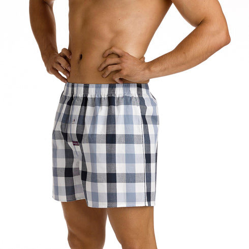 Men's Blue Check Cotton Boxer Shorts Value 6 Pack – Blue