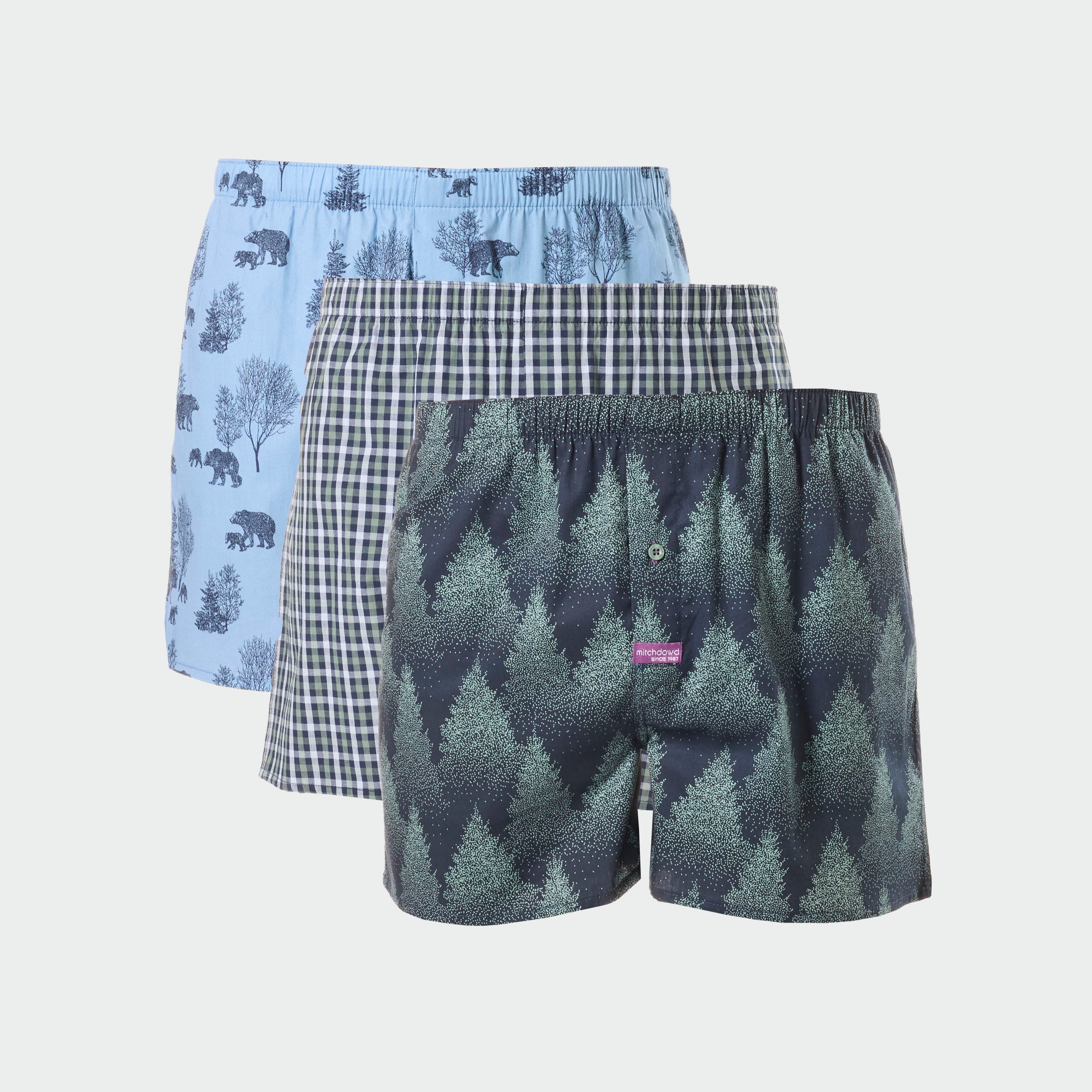 Mens Forest Bears Cotton Boxer Short 3 Pack - Navy - Image 1