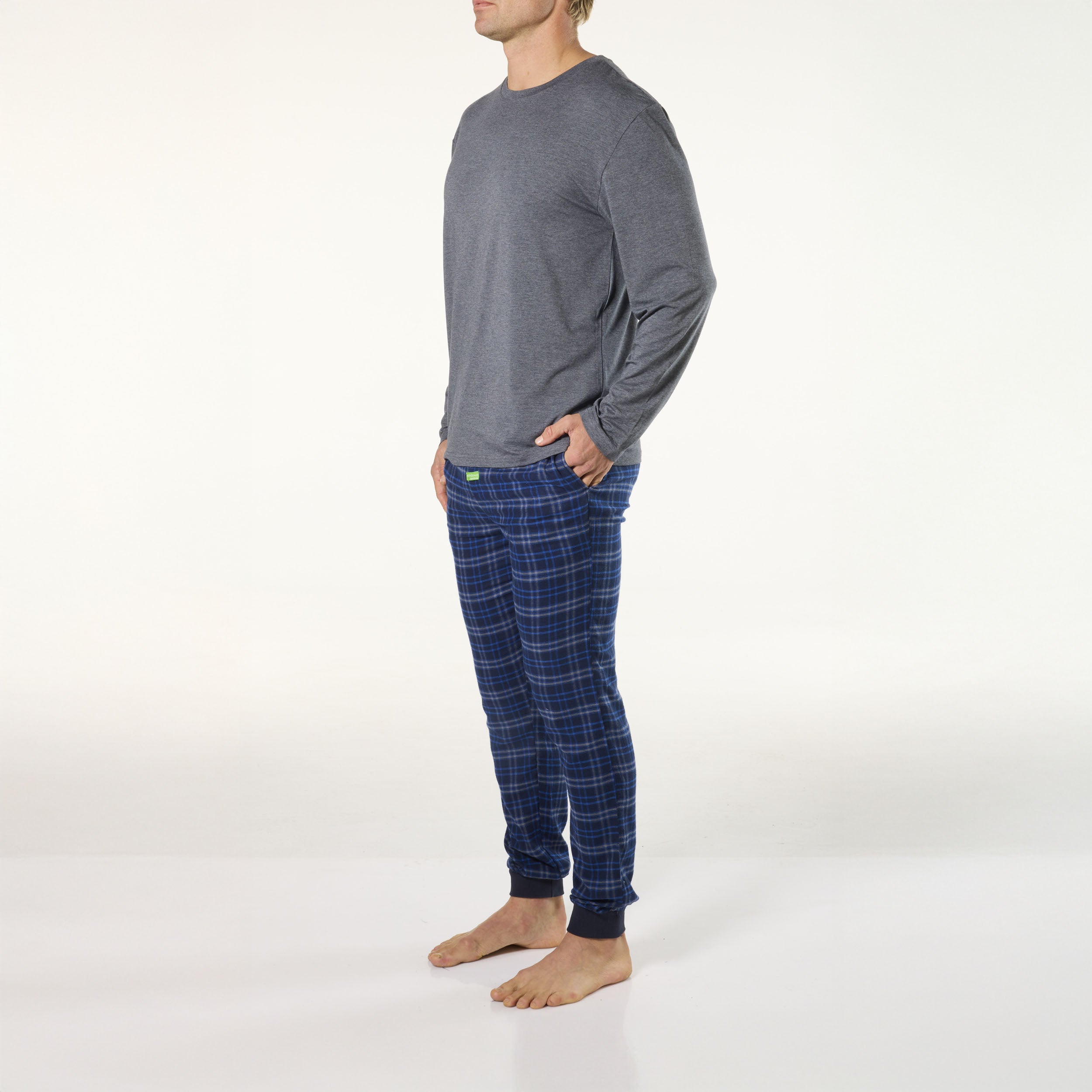Men's Bamboo Pyjama Sleep Set Ocean Blue & Grey Marle
