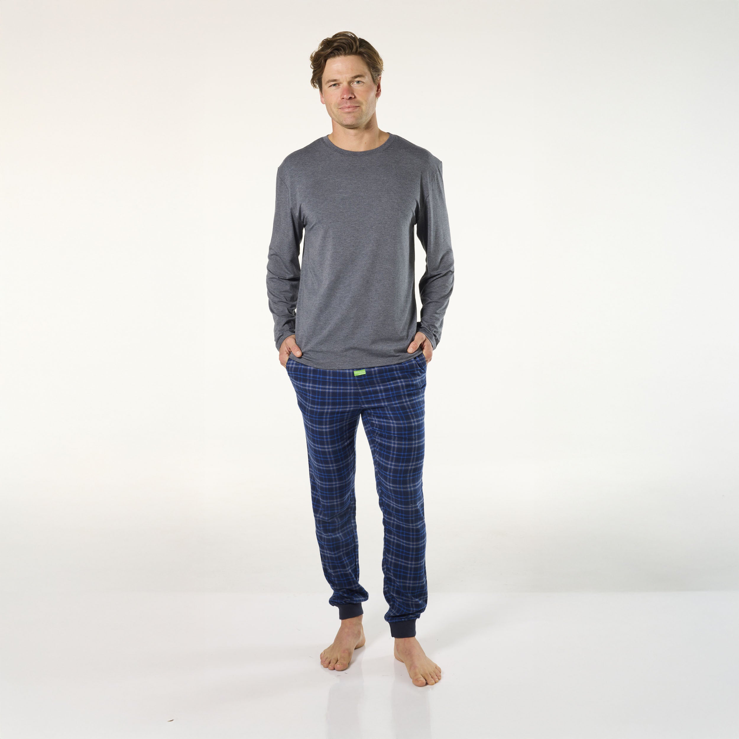 Men's Bamboo Pyjama Sleep Set Ocean Blue & Grey Marle