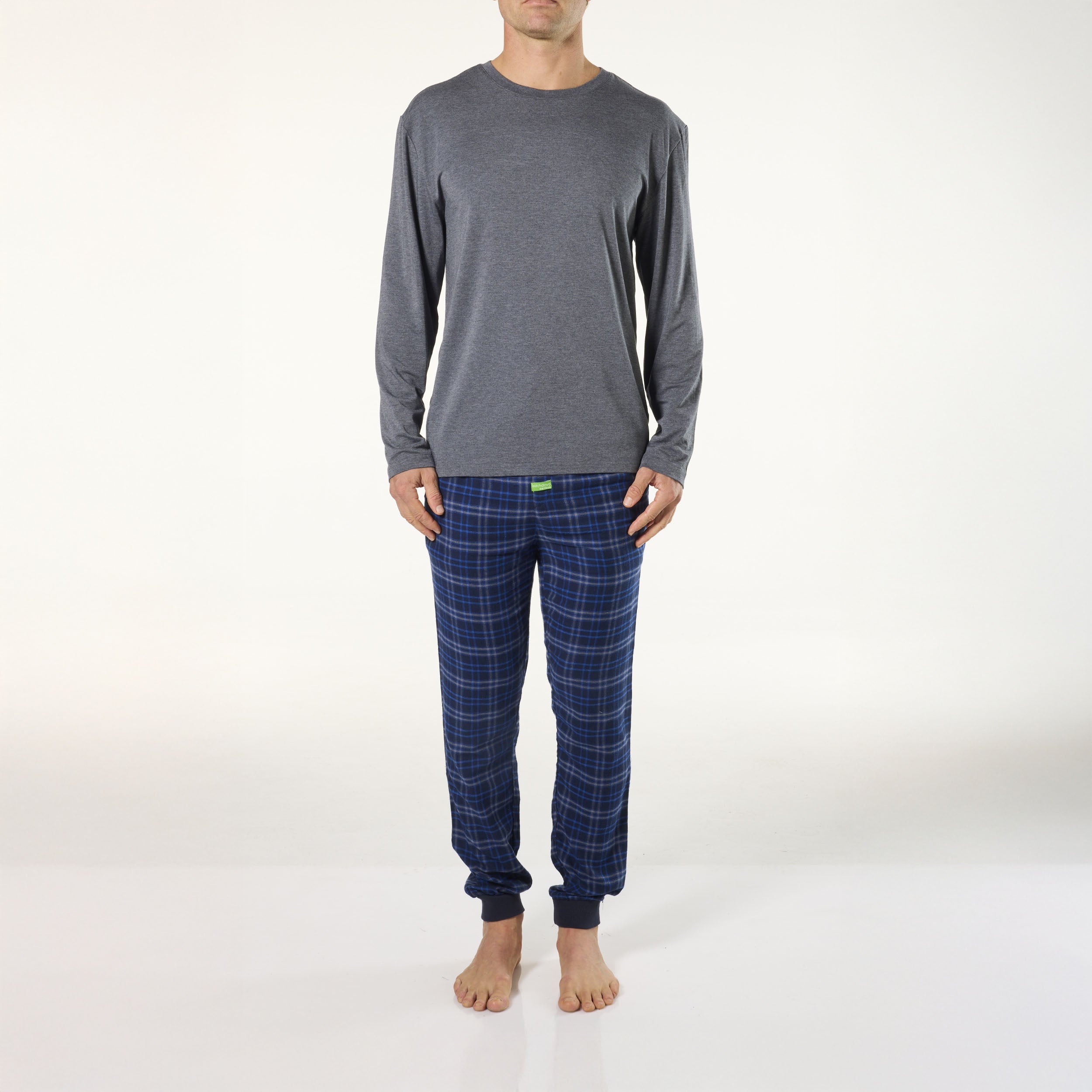 Men's Bamboo Pyjama Sleep Set Ocean Blue & Grey Marle