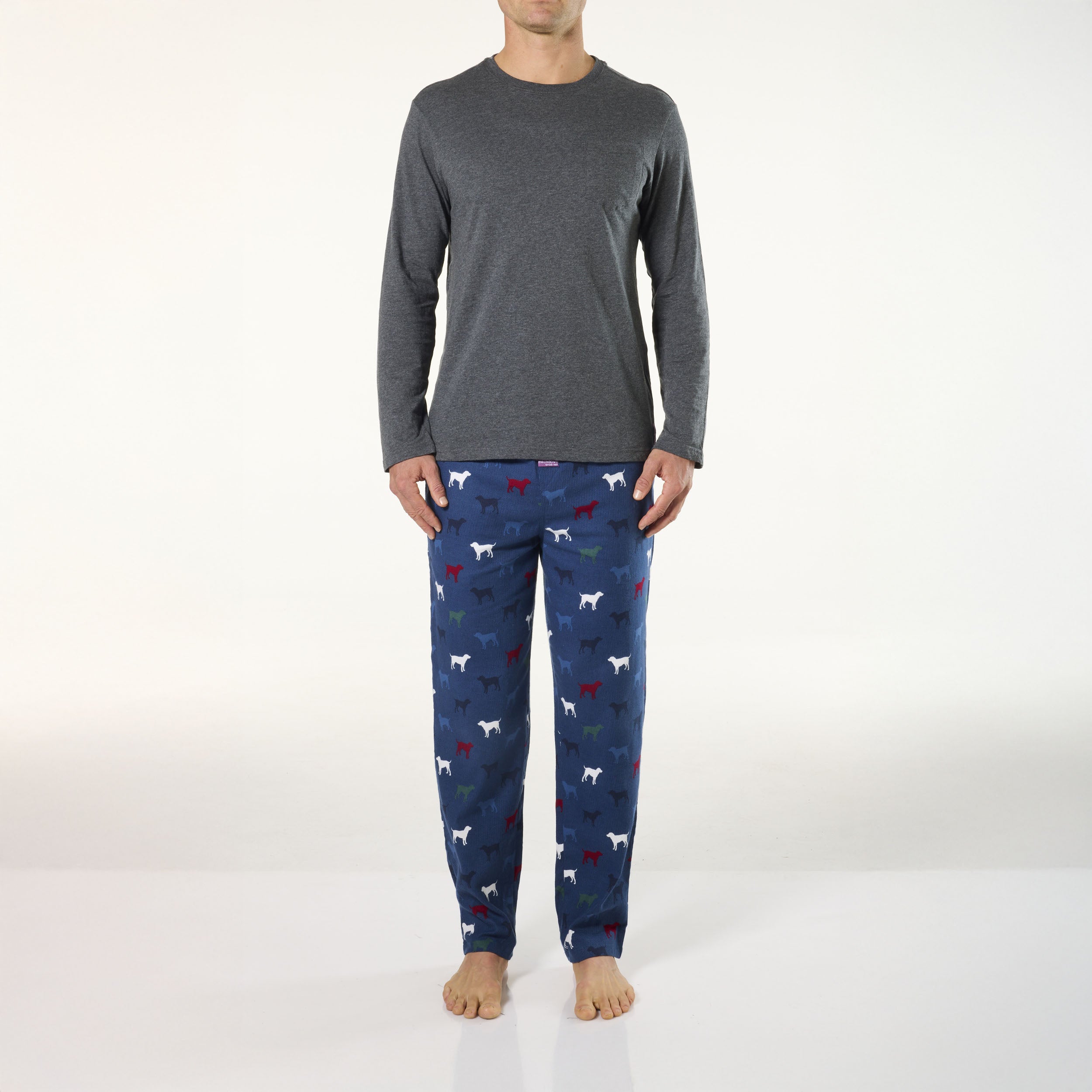 Men's Cotton Sleep Set - Dark Grey Marle and Navy
