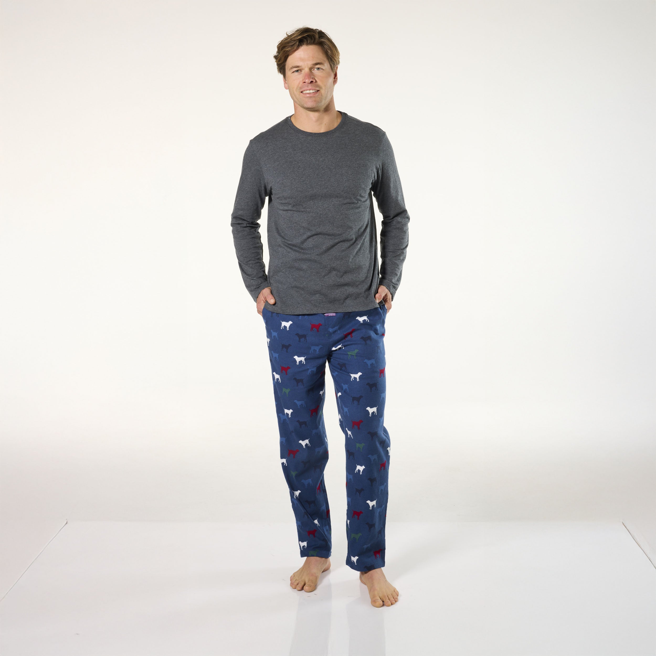 Men's Cotton Sleep Set - Dark Grey Marle and Navy