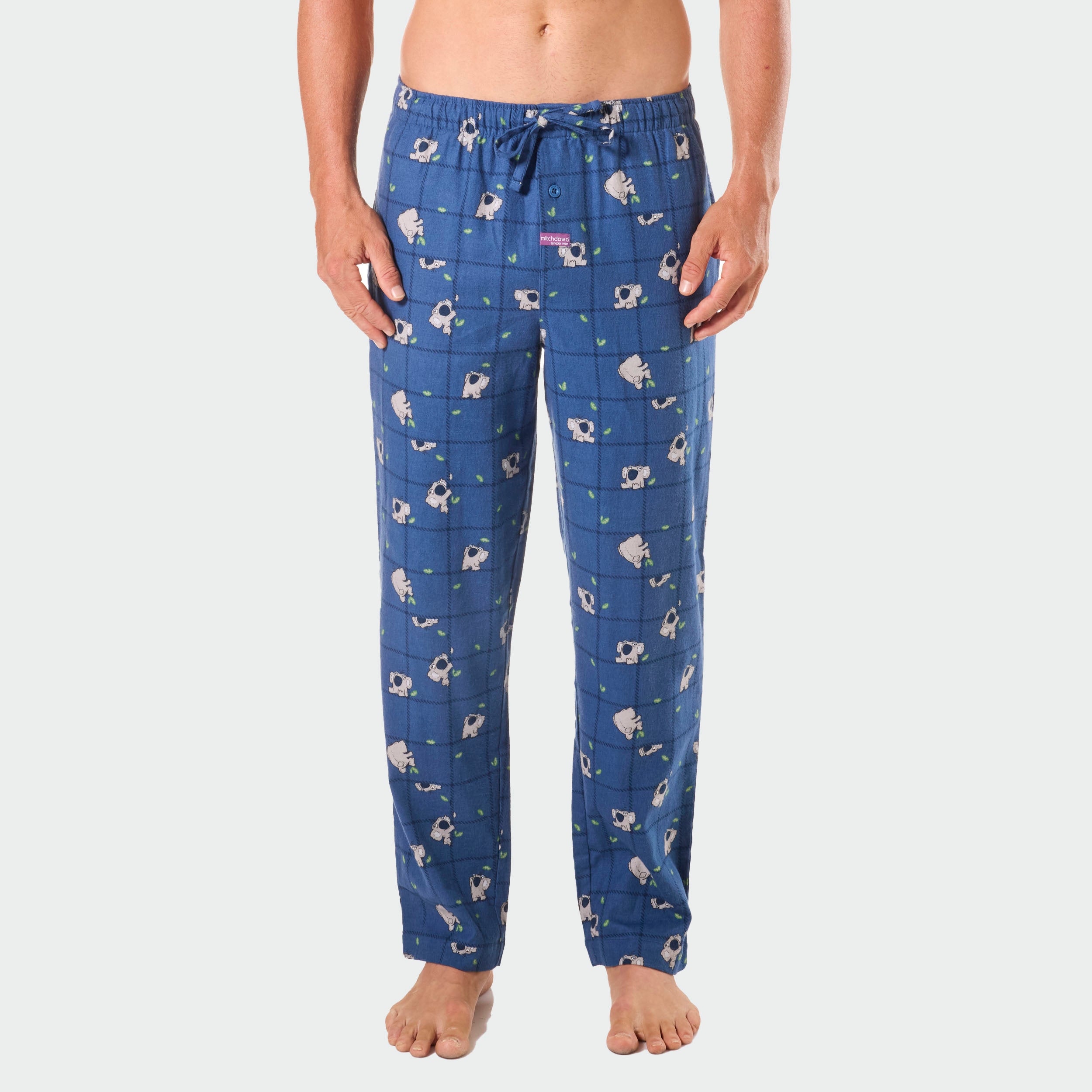 Men's Koala Check Cotton Flannel Sleep Pant - Blue - Image 1