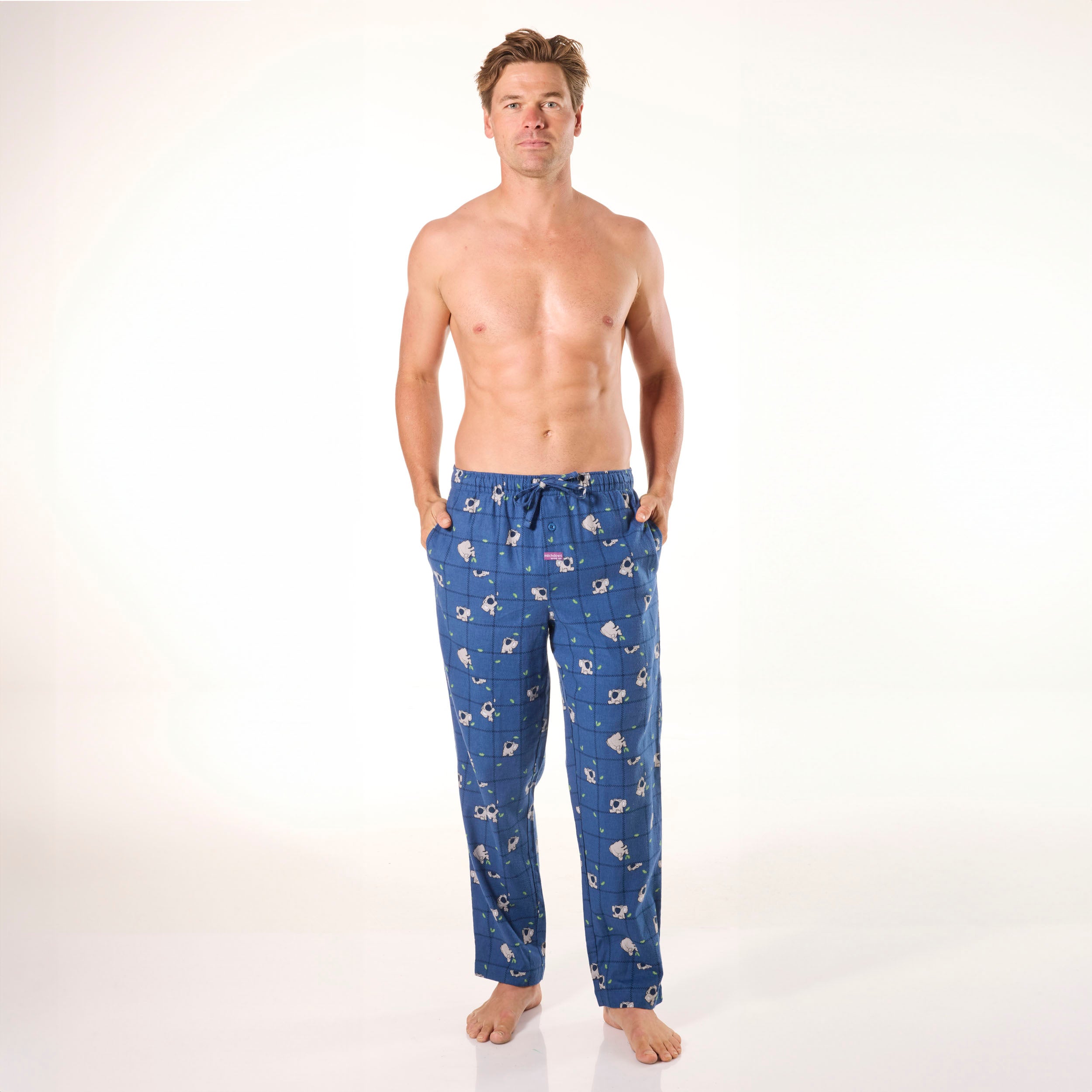 Men's Koala Check Cotton Flannel Sleep Pant - Blue - Image 4