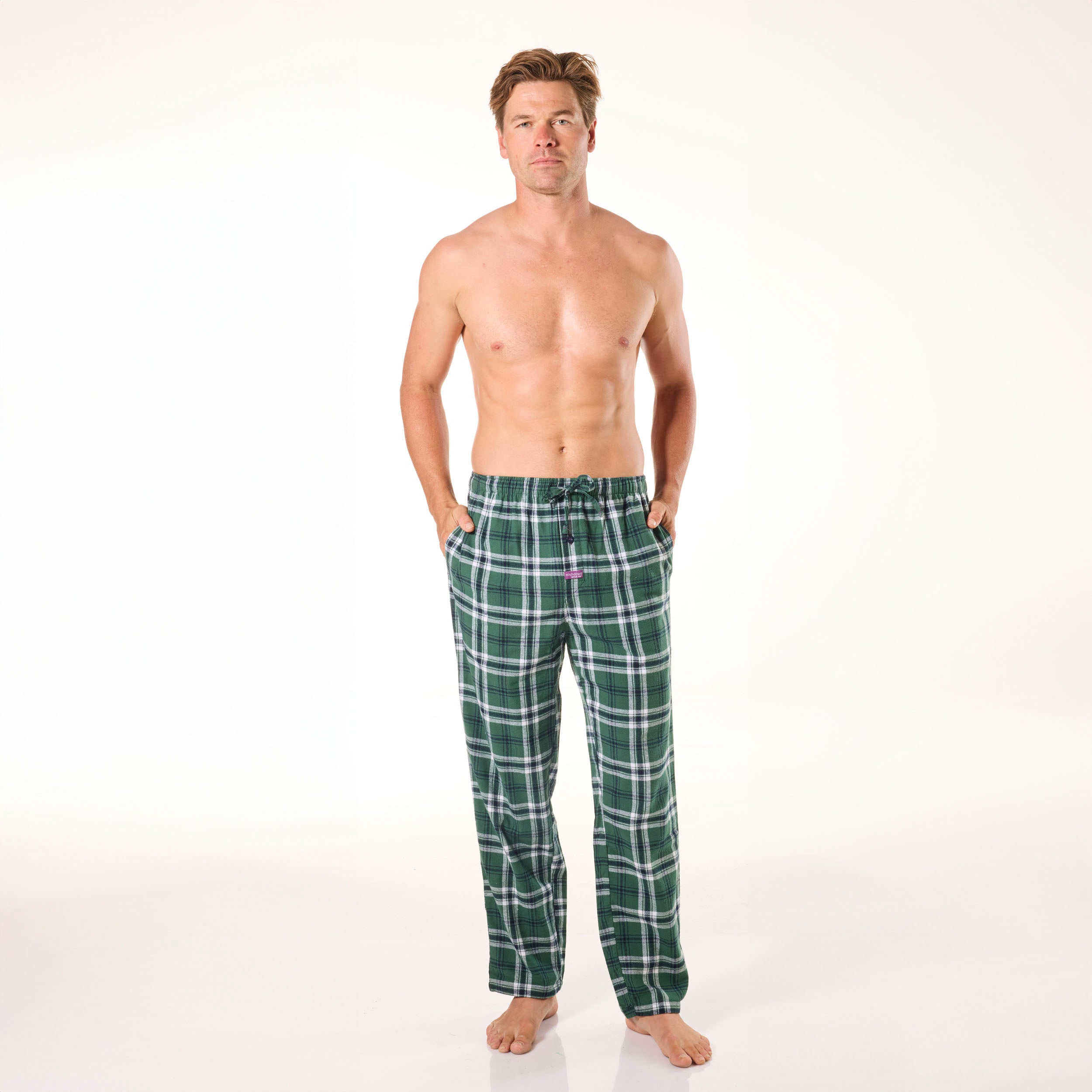 Men's Charles Check Cotton Flannel Sleep Pant - Green - Image 4