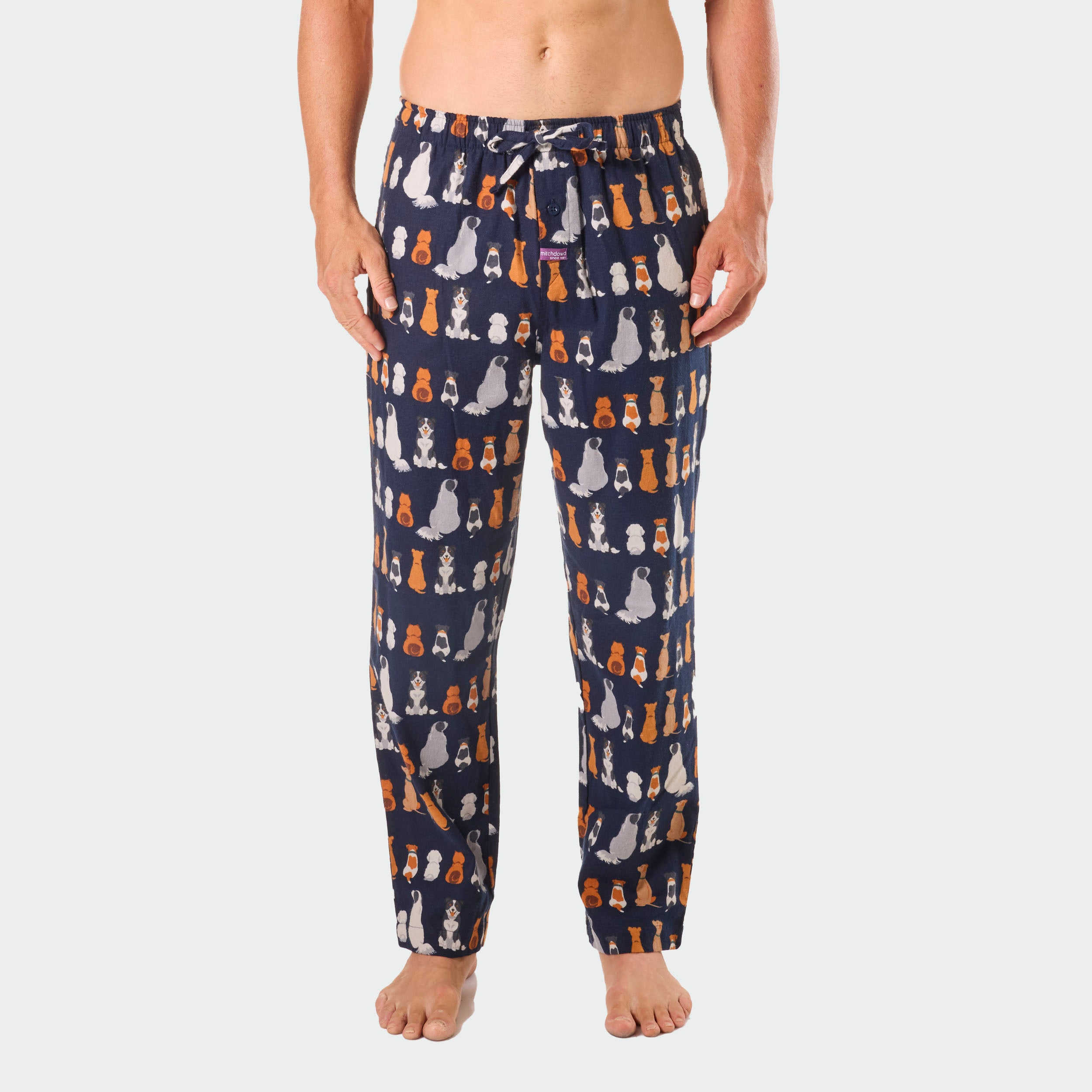 Men's Sit Dog Cotton Flannel Sleep Pant - Navy - Image 1