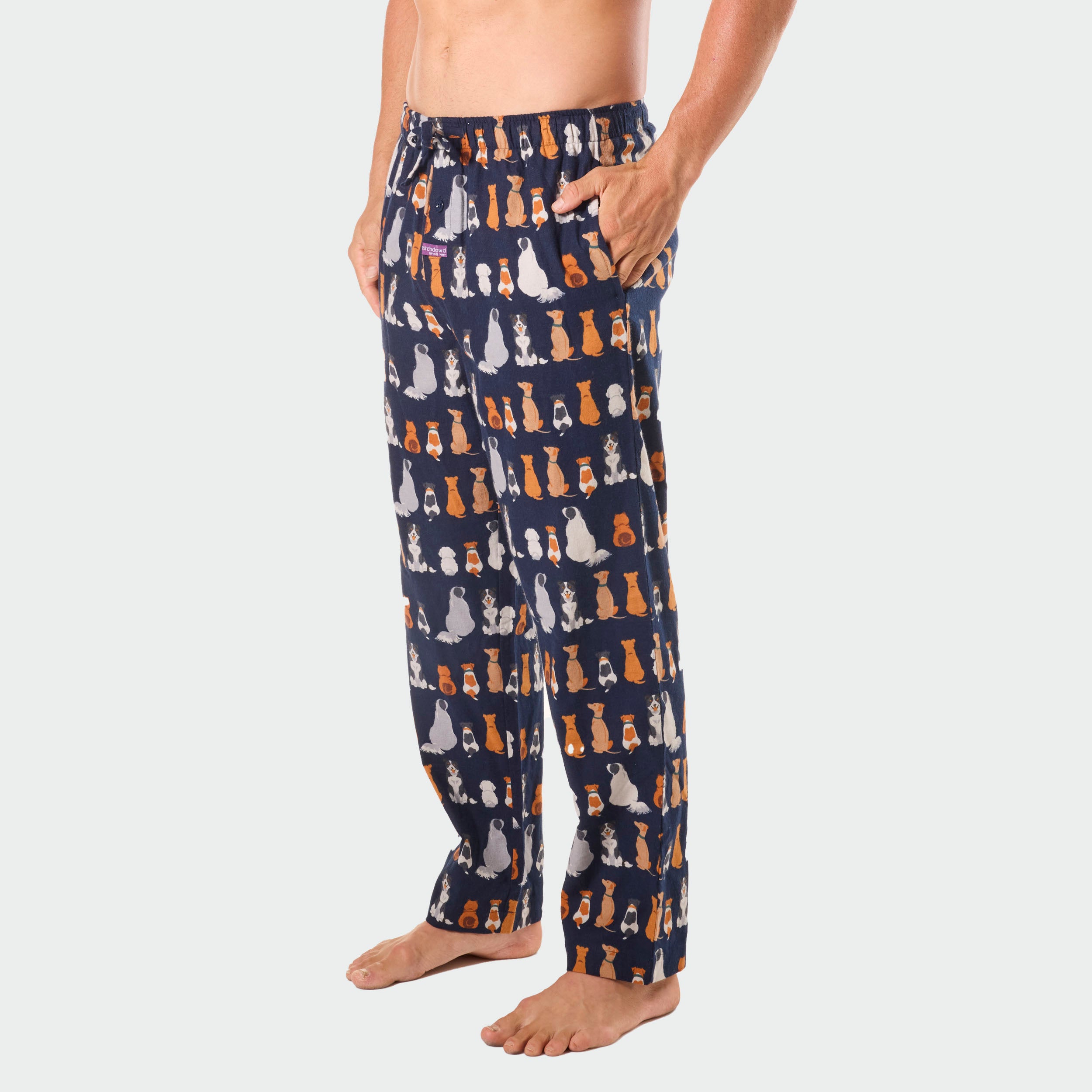 Men's Sit Dog Cotton Flannel Sleep Pant - Navy - Image 2