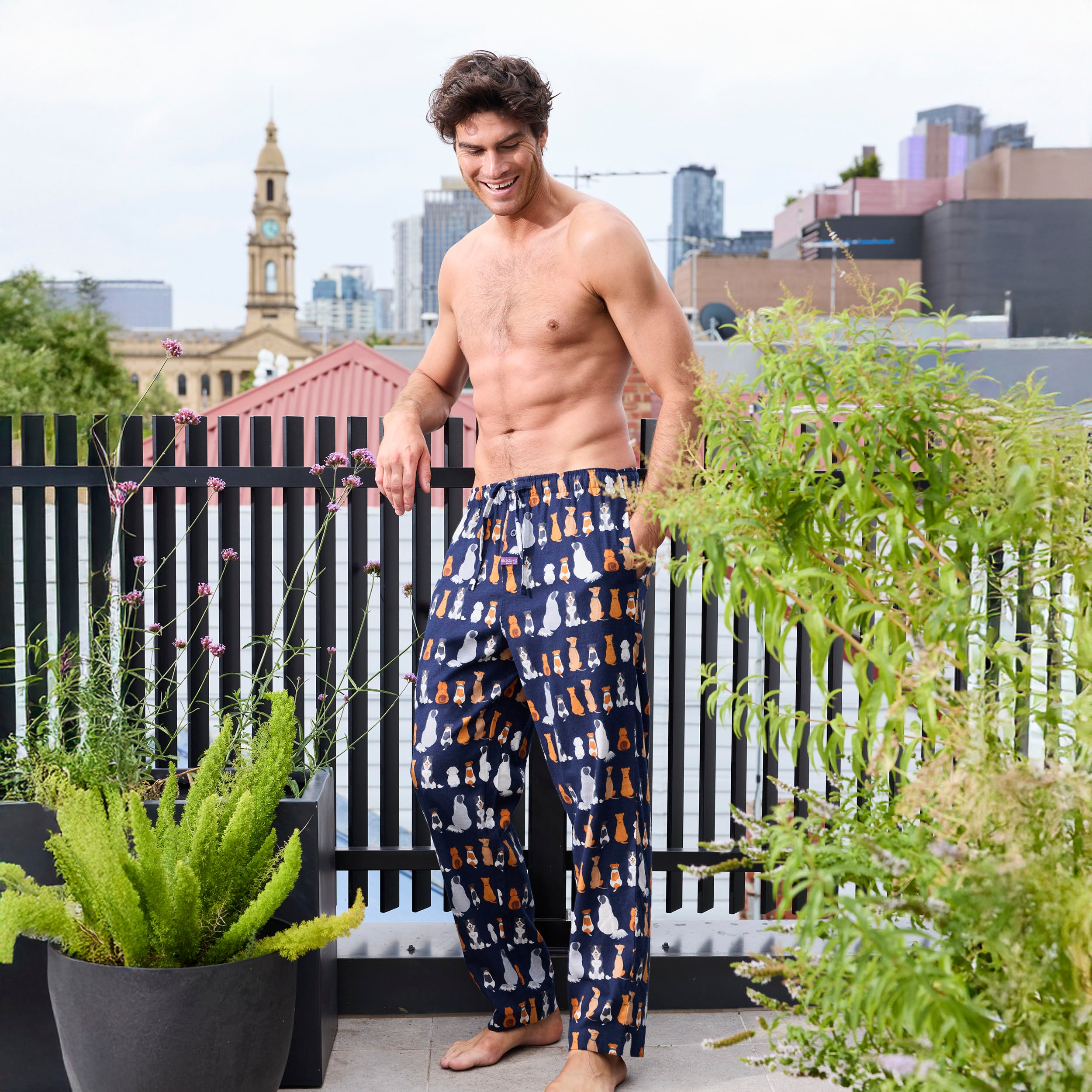 Mens Sit Dog Cotton Flannel Sleep Pant - Navy
