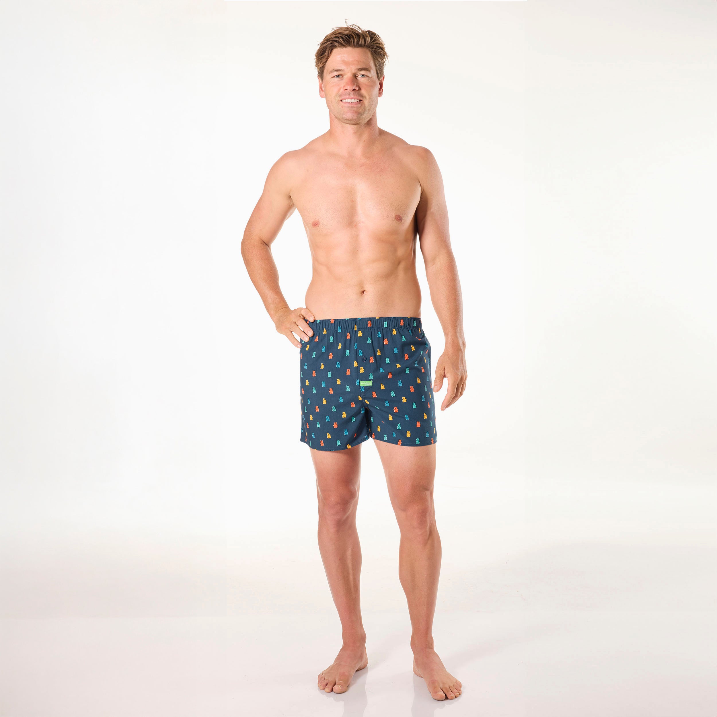 Men's Candy Bear Cotton Boxer Shorts - Blue - IMAGE 3