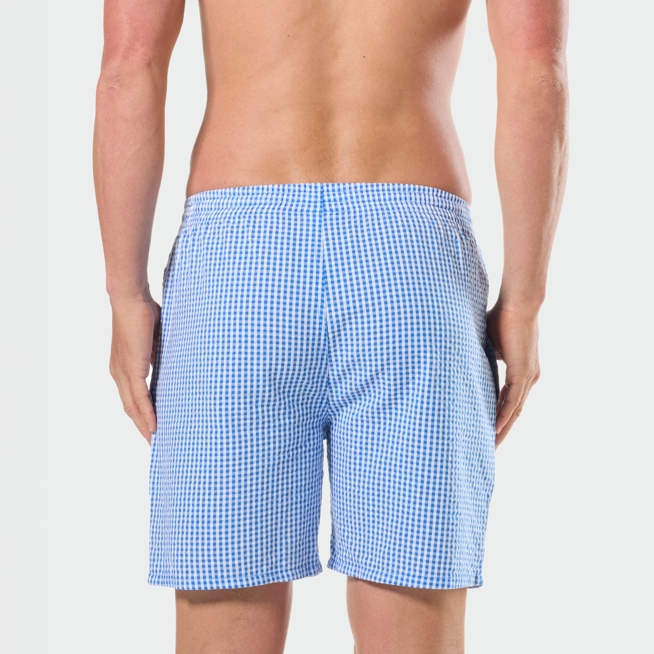 Mitchdowd Men’s Seersucker Cotton Blue Sleep Shorts