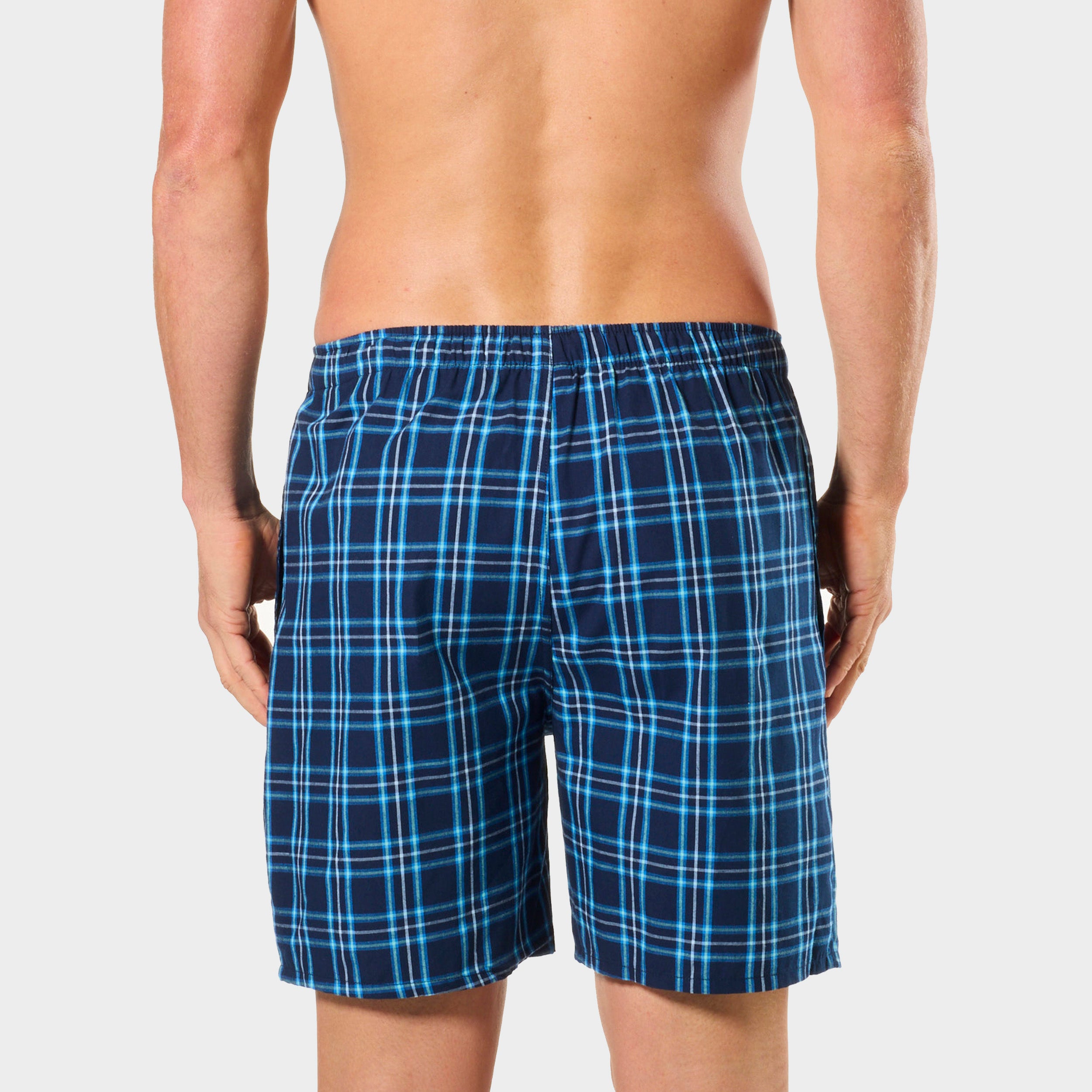 Mitch Dowd Men’s Woven Cotton Sleep Shorts - Navy Blue Check
