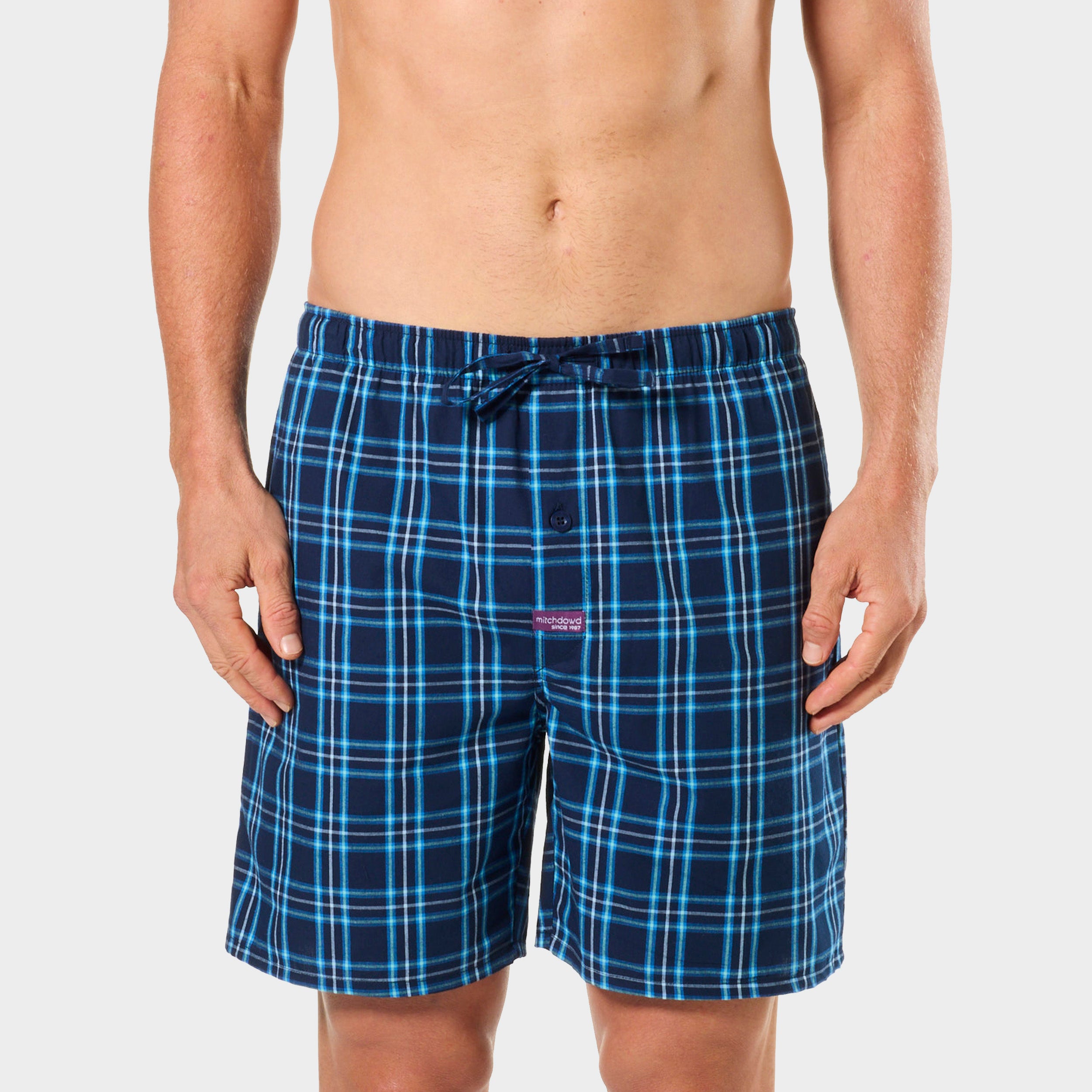 Mitch Dowd Men’s Woven Cotton Sleep Shorts - Navy Blue Check