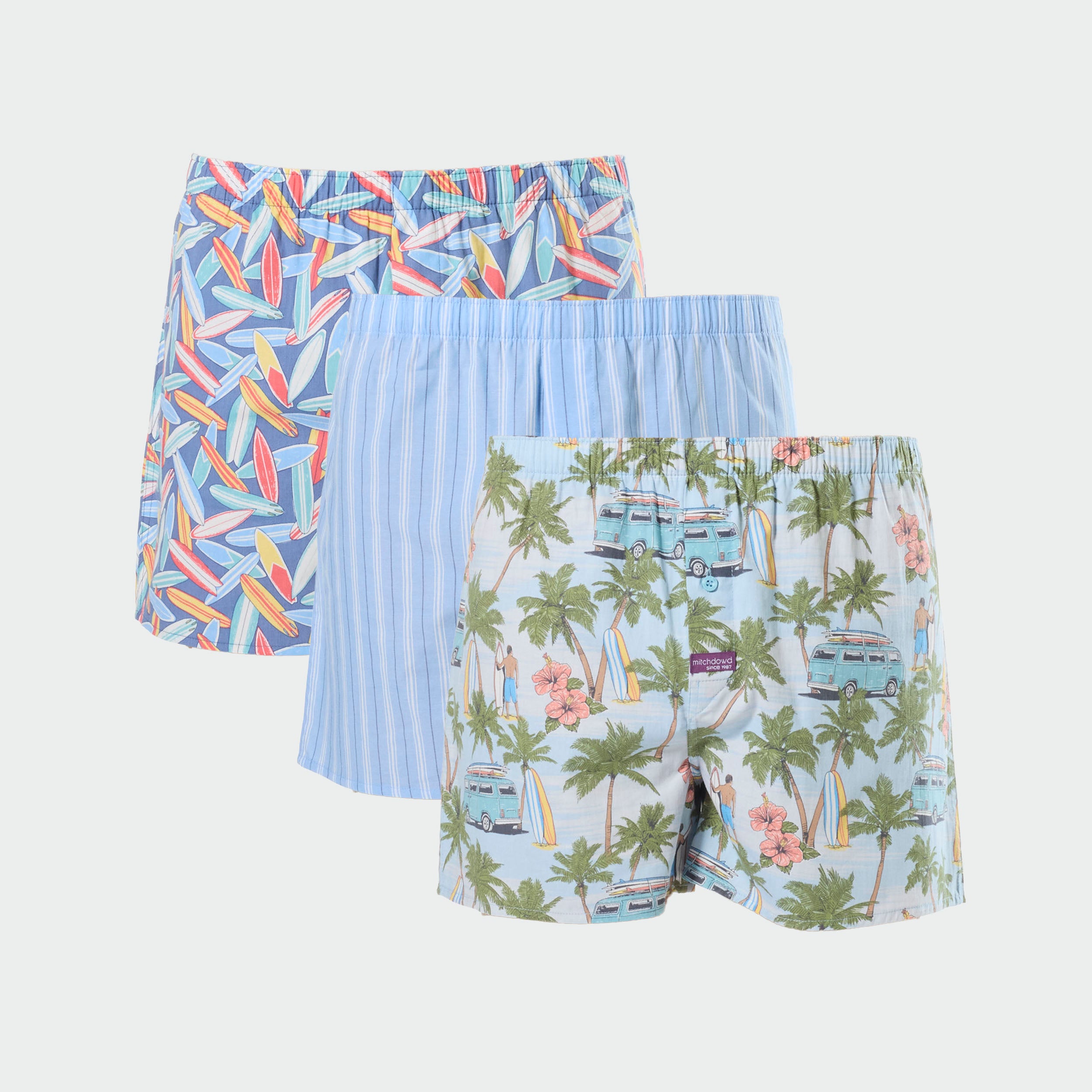 Mitchdowd Mens Surf board Van 3 Pack Cotton Boxers