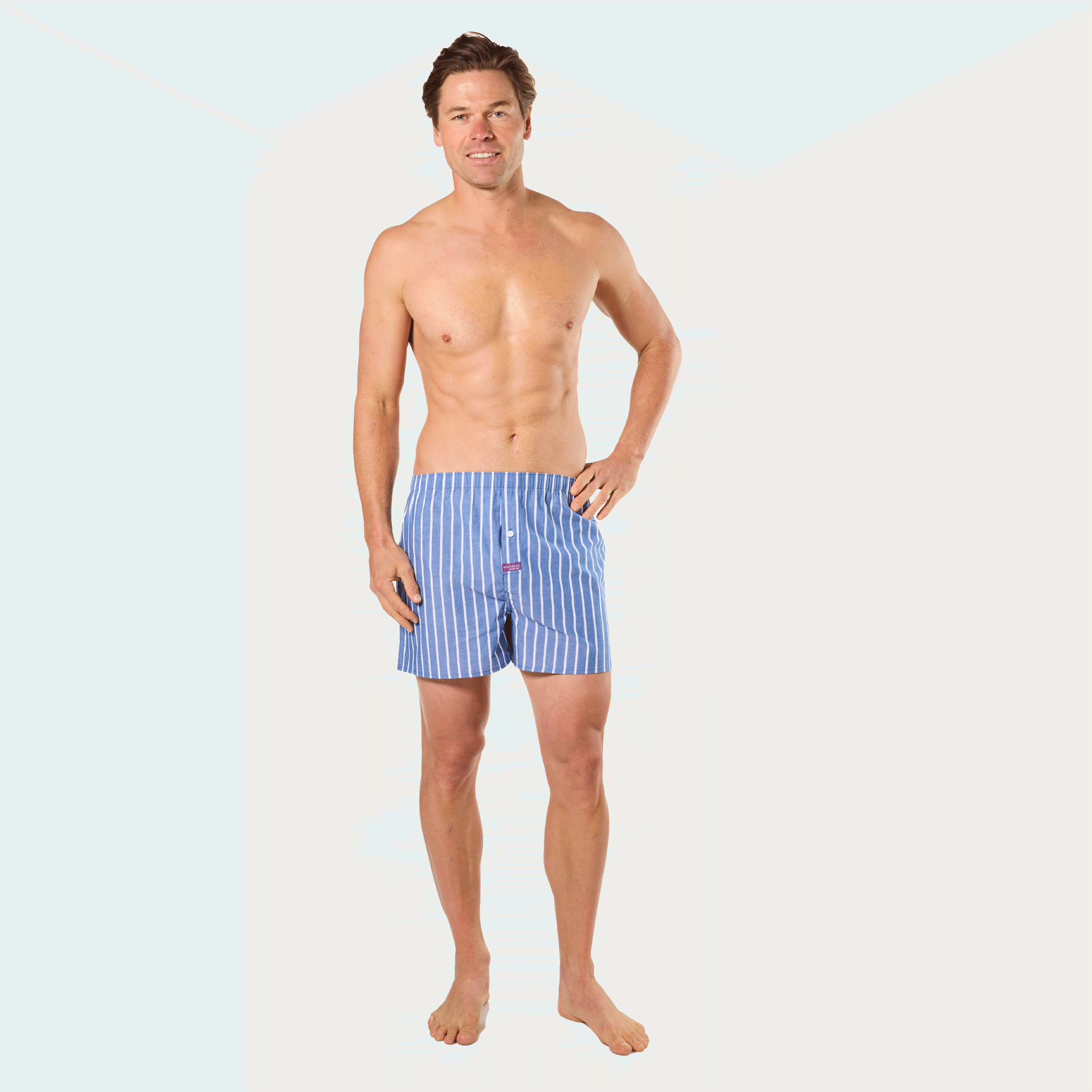 Mitch Dowd Men's 3 Pack Woven Boxer Shorts in Blue Stripe Print
