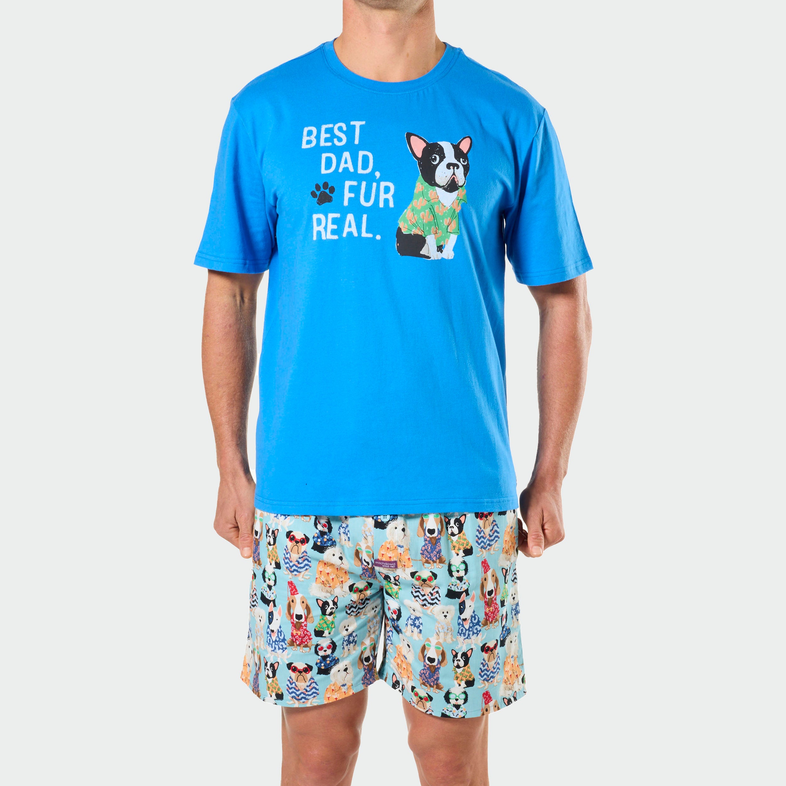 Men's Pyjama Set Best Dad Fur Real Dog Print T-Shirt & Woven Shorts