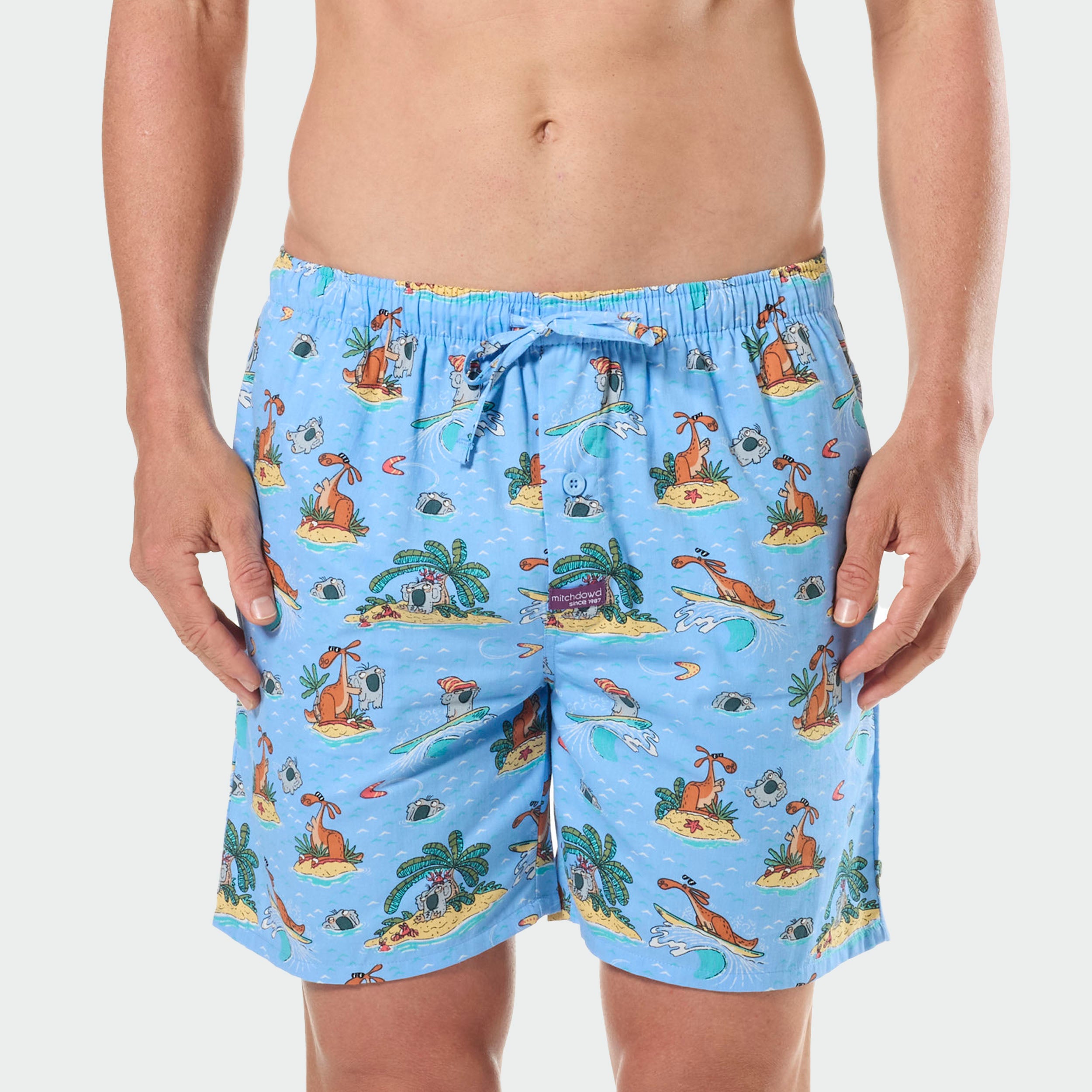 Mitchdowd Men’s Cotton Koala and Kangaroo Surfing Sleep Shorts