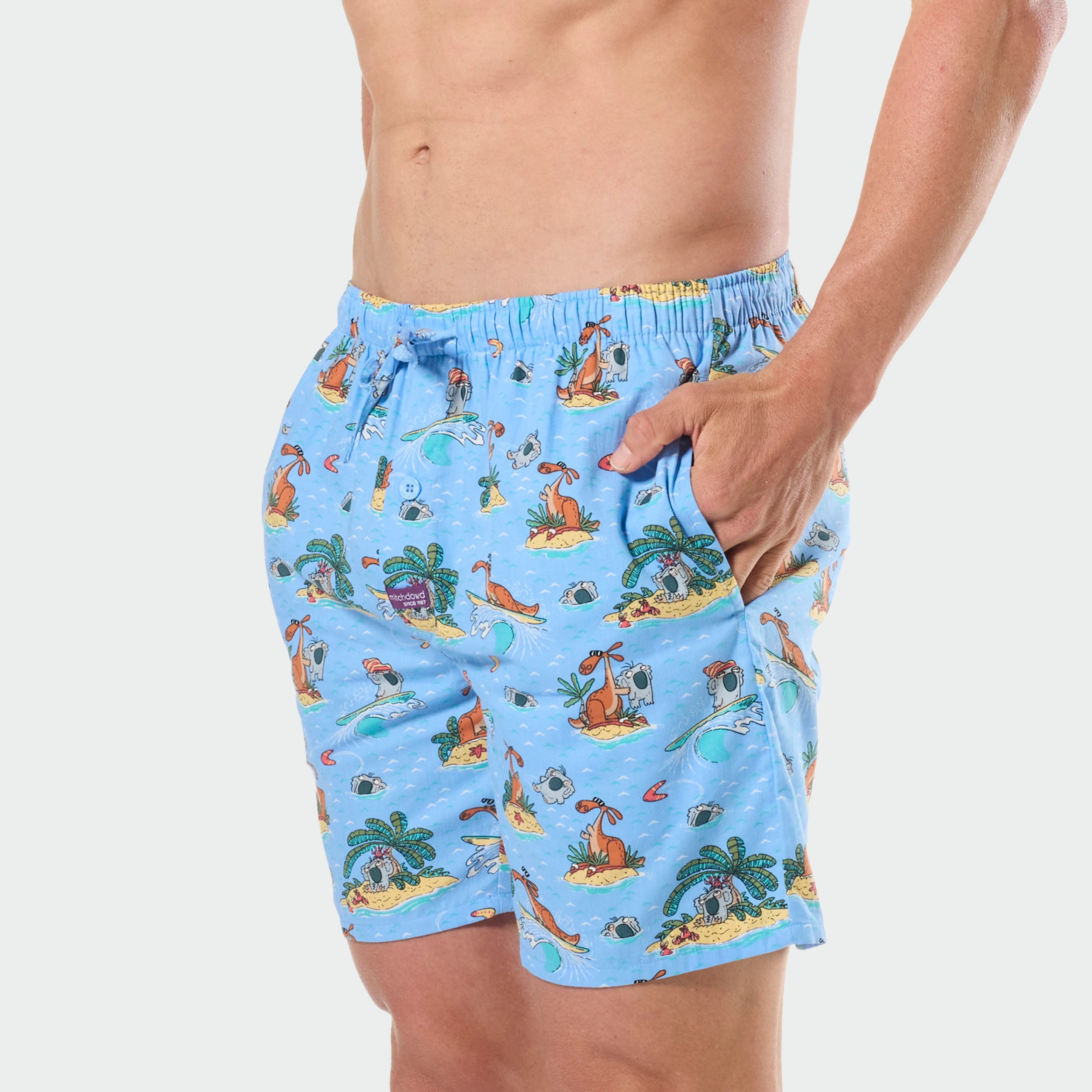 Mitchdowd Men’s Cotton Koala and Kangaroo Surfing Sleep Shorts