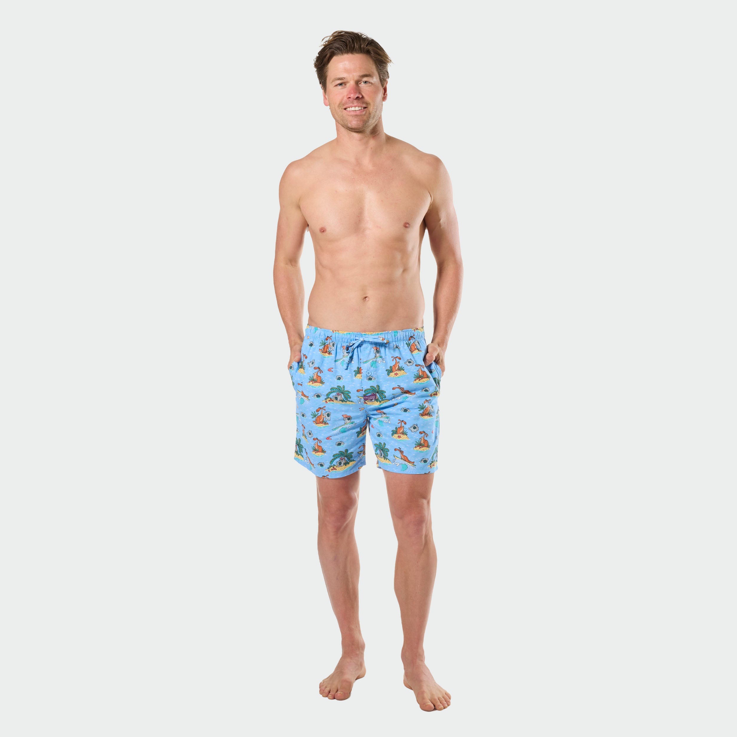 Mitchdowd Men’s Cotton Koala and Kangaroo Surfing Sleep Shorts