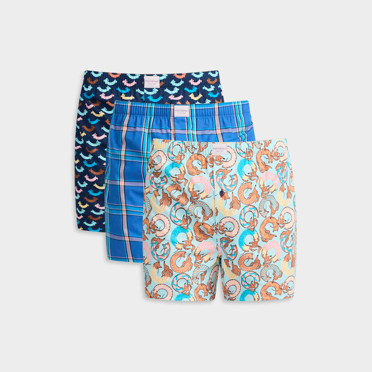 Mitchdowd Men's Dognuts Cotton Boxer Shorts 3 Pack