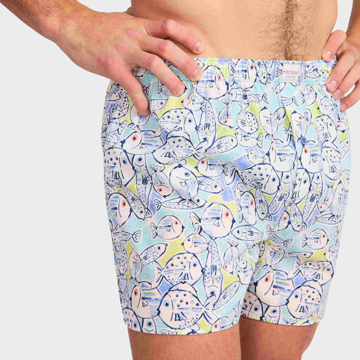 Mitchdowd Men's Fishies Cotton Boxer Shorts 3 Pack