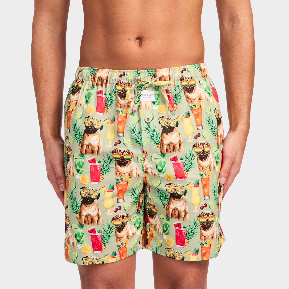 Mitchdowd Men's Party Pugs Cotton Sleep Shorts