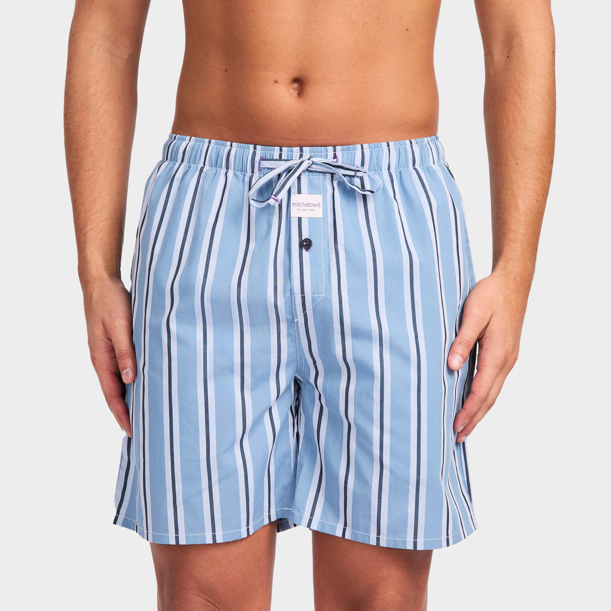 Mitchdowd Men's Soft Stripe Cotton Sleep Shorts
