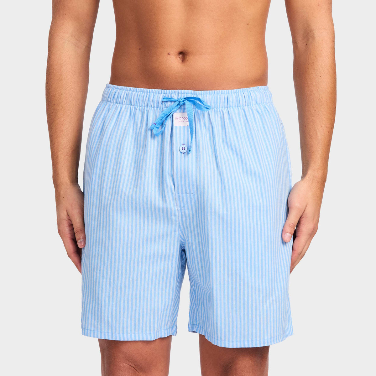 Mitchdowd Men's Blue Stripe Linen Sleep Shorts