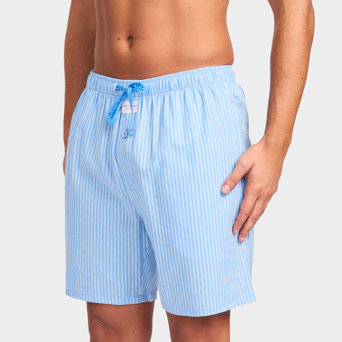 Mitchdowd Men's Blue Stripe Linen Sleep Shorts