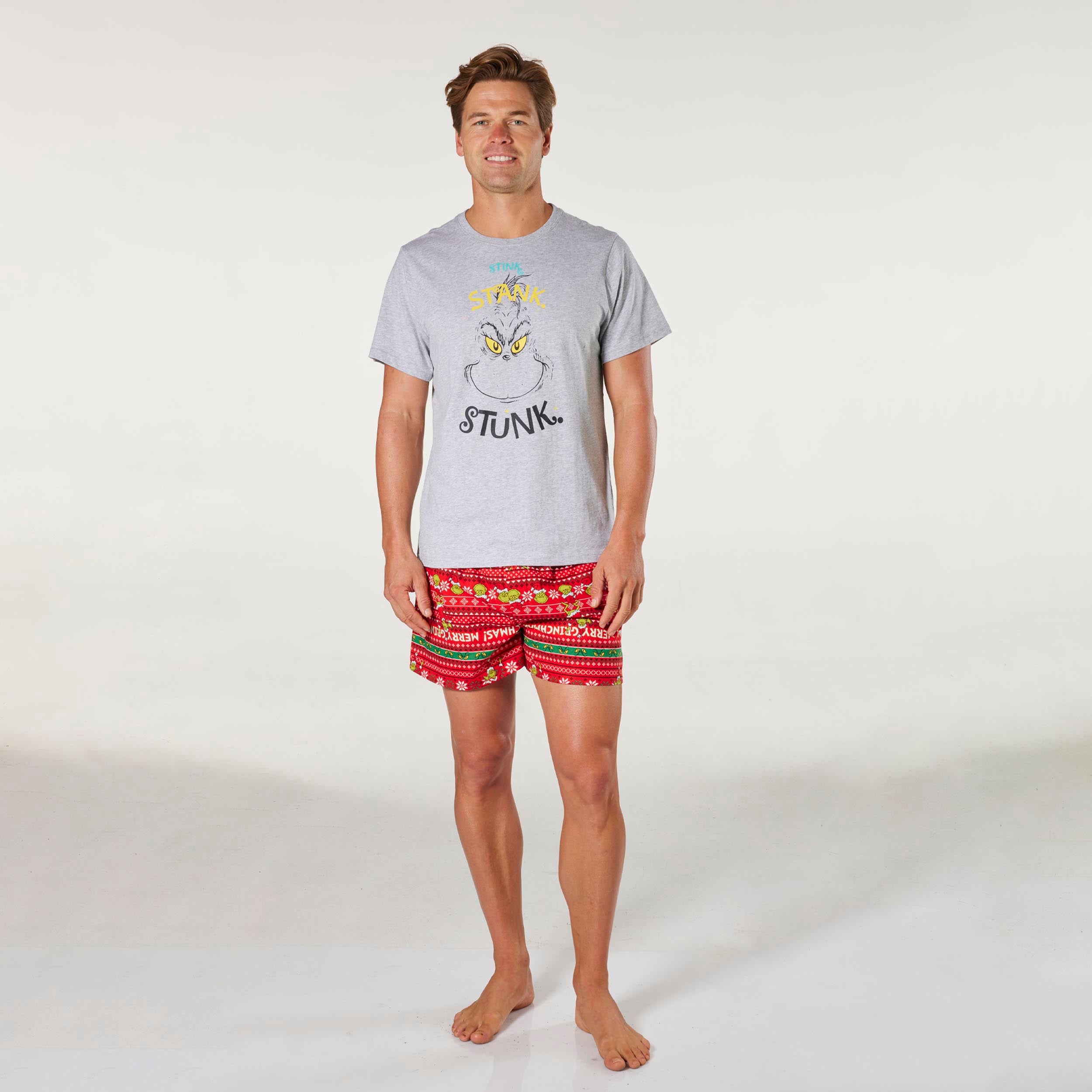 Men's Christmas The Grinch Stink Stank Stunk Cotton Sleep Tee - Grey Marle - Image 4