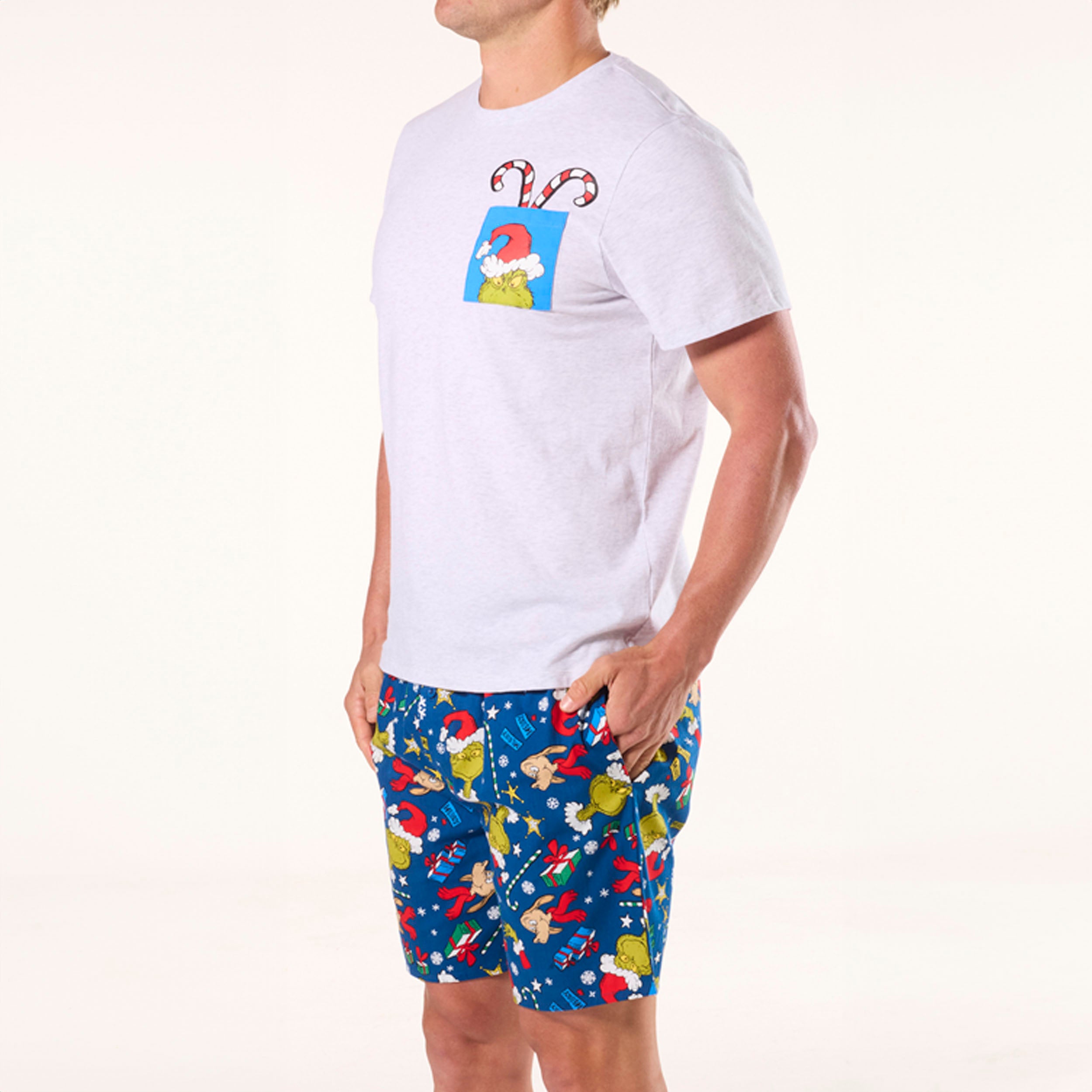 Men's Grinch Merry Merry Cotton Sleep Short - Navy - Image 2