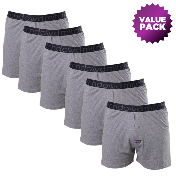Men’s Loose Fit Knit Cotton Boxer Shorts Value 6 Pack – Grey Marle