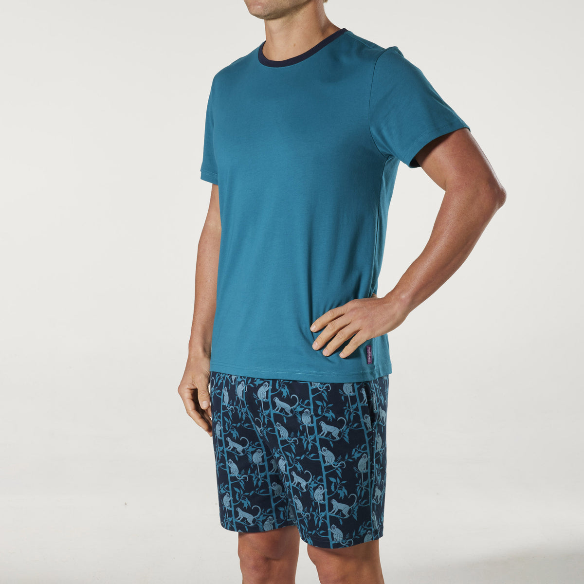 Men's Monkey Jungle Cotton Knit Pyjama Set Navy & Sage Mitch Dowd